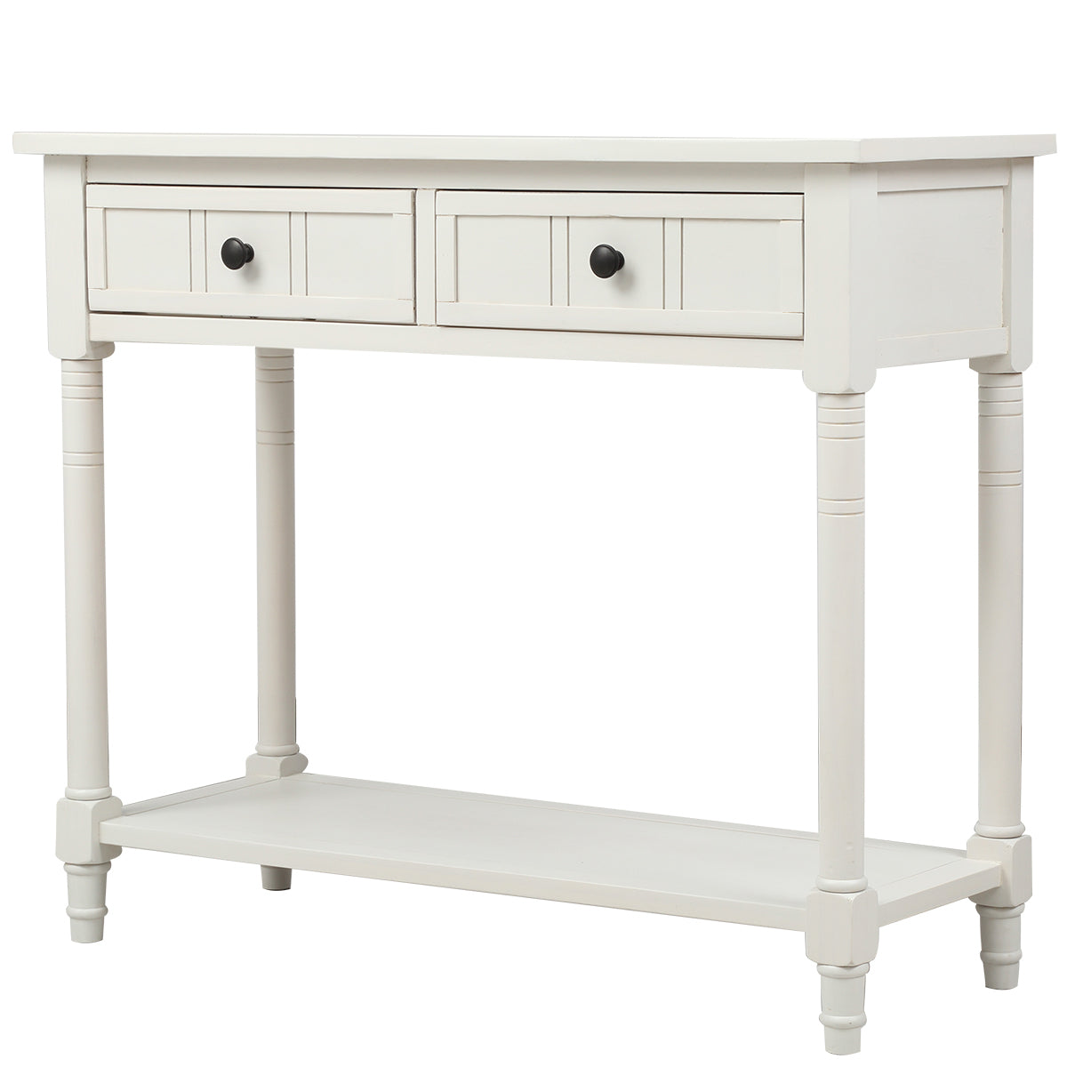 TREXM Daisy Series Console Table Traditional Design with Two Drawers and Bottom Shelf (Ivory White)