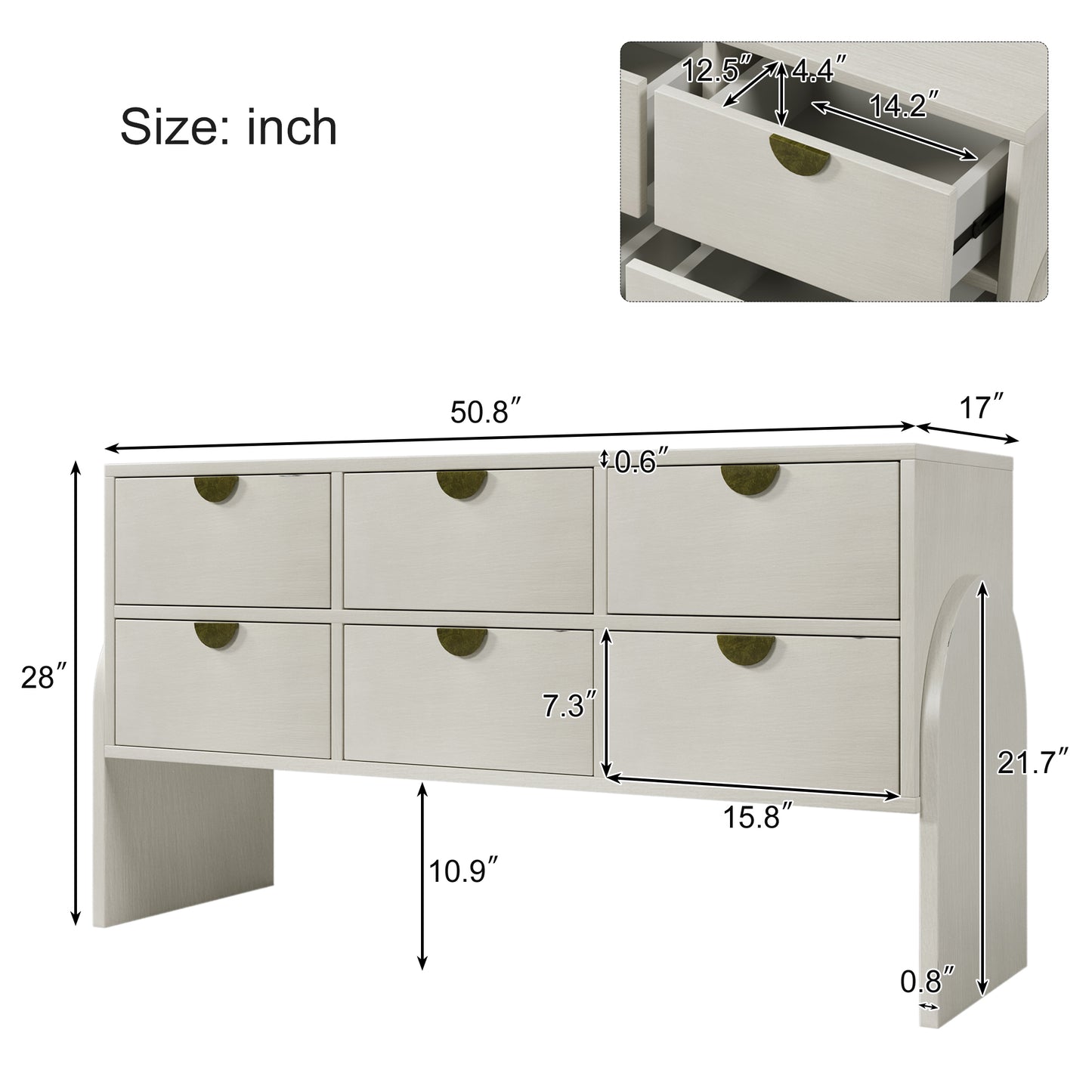 Retro Style Rubber Wood Venner Three-Drawer Dresser Sideboard Cabinet Console Table Sofa Table Ample Storage Spaces for Living Room, Children's Room, Adult Room, Antique White