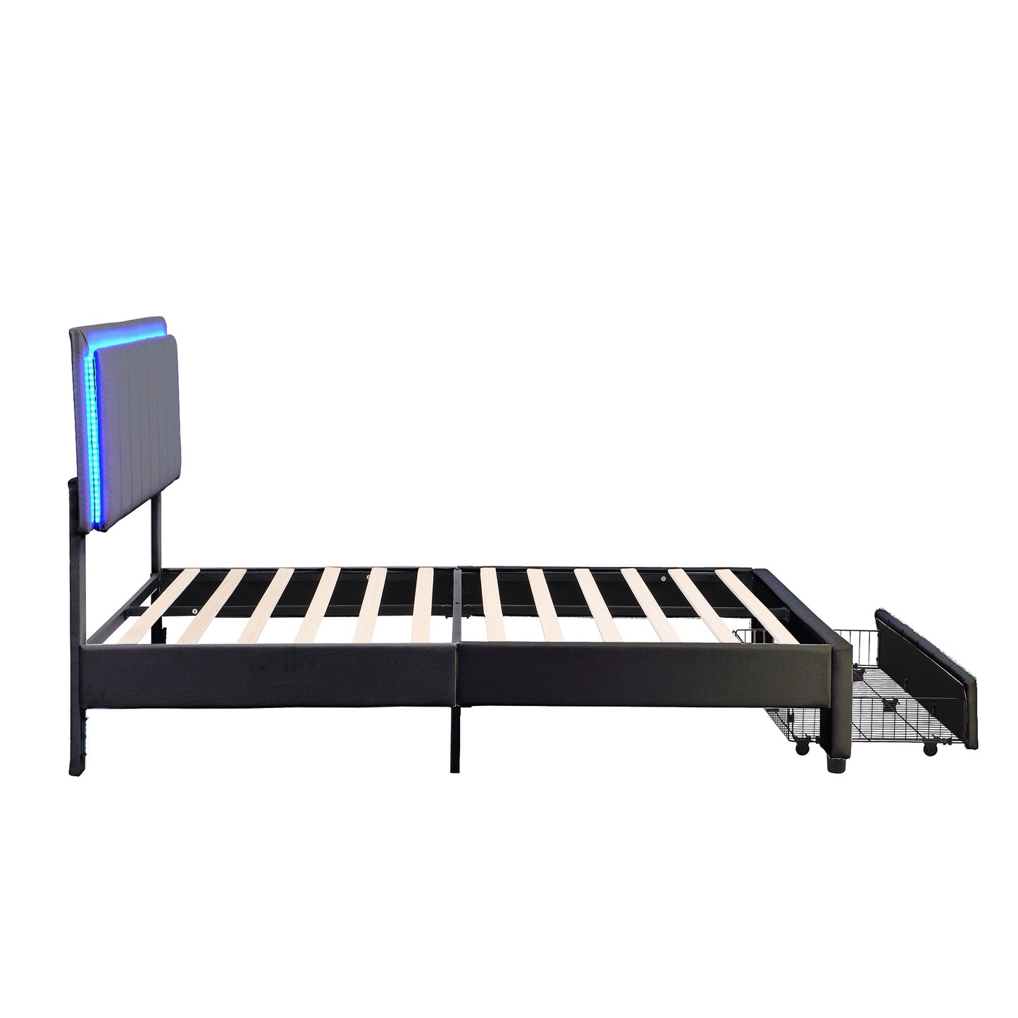 3-Pieces Bedroom Sets,Queen Size Upholstered Bed with LED Lights and Motion Activated Night Lights,Two Nightstands with USB Charging Station and LED lights,Black