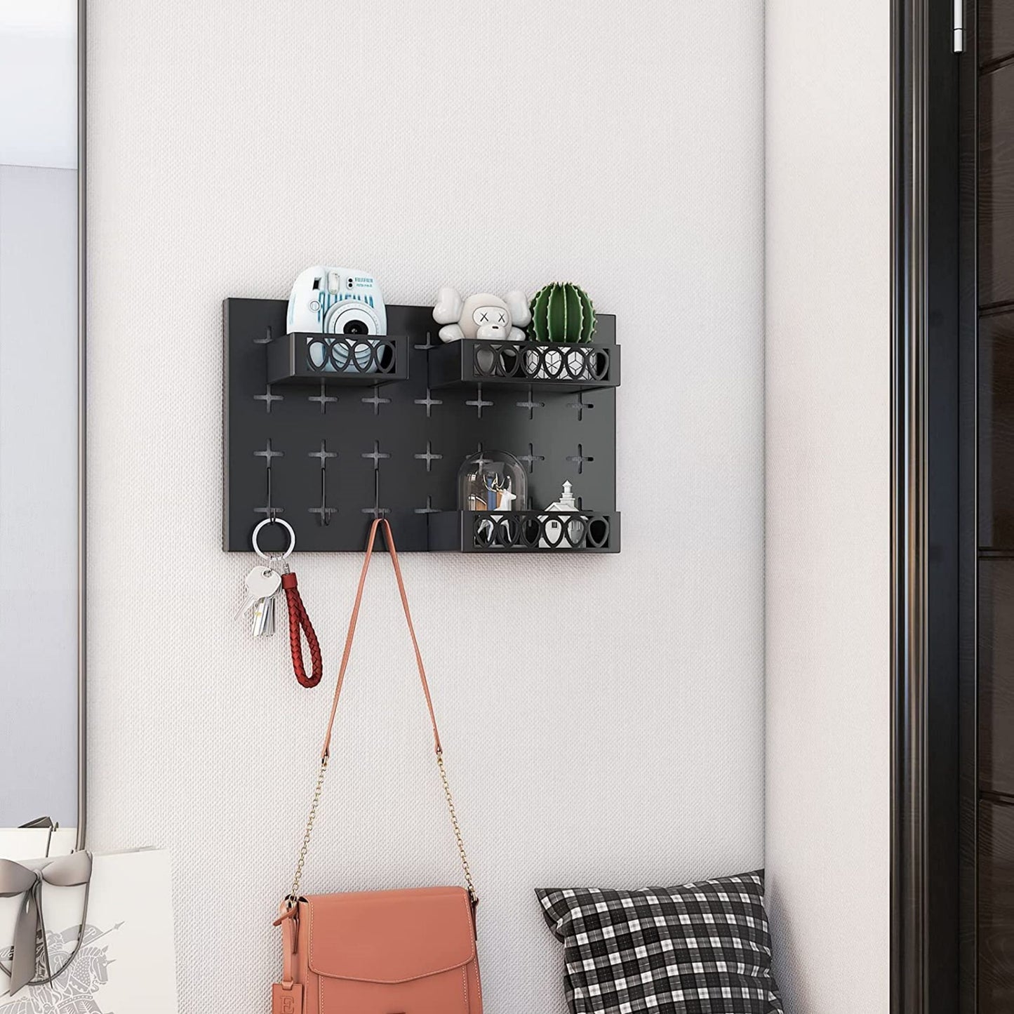 Metal Key Hooks with 3 Adjustable Baskets and 3 Hooks, Pegboards for wall Organizer