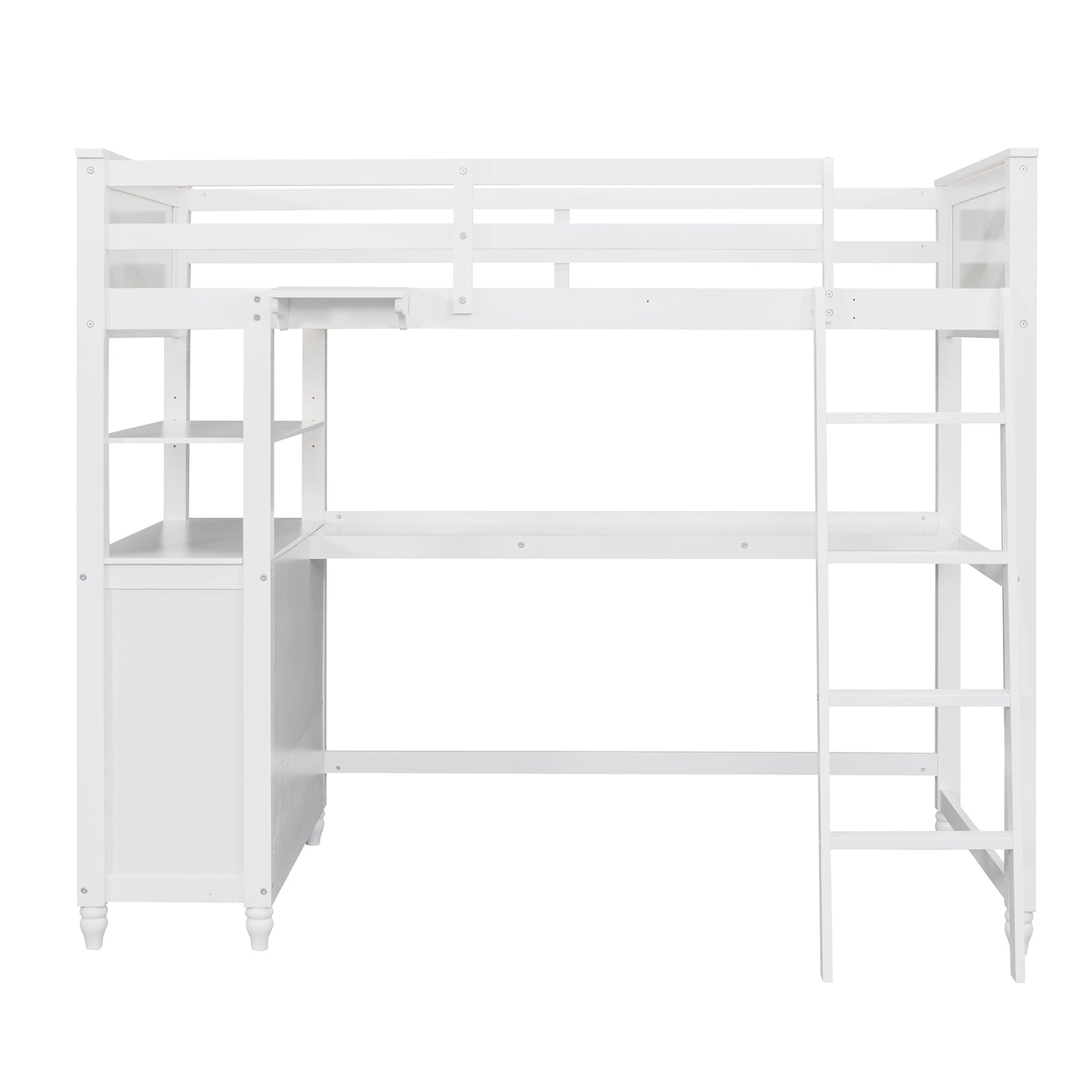 Twin size Loft Bed with Drawers and Desk, Wooden Loft Bed with Shelves - White(OLD SKU: LP000530AAK)