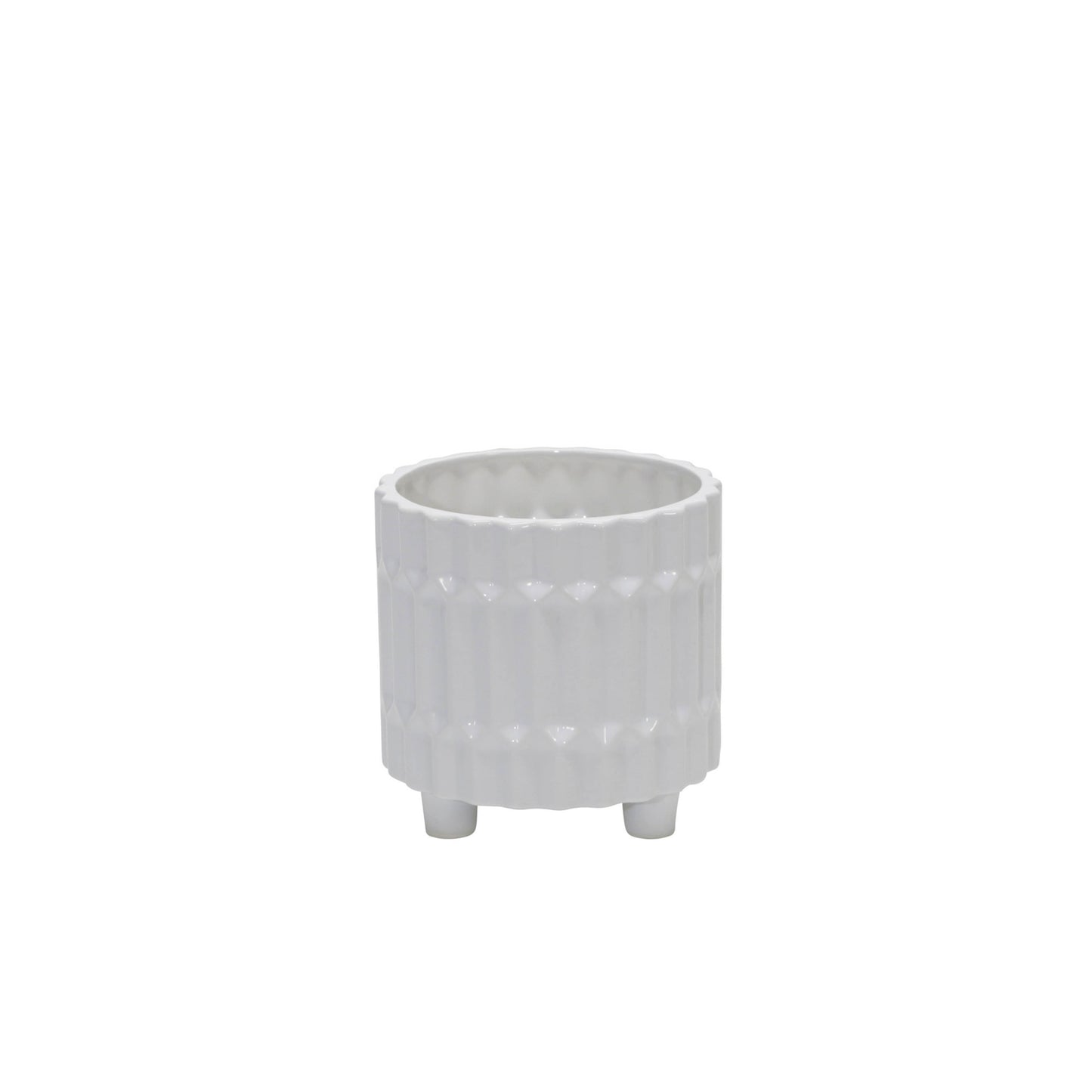S/2 CERAMIC FLUTED PLANTER W/ FEET 6/8", WHITE