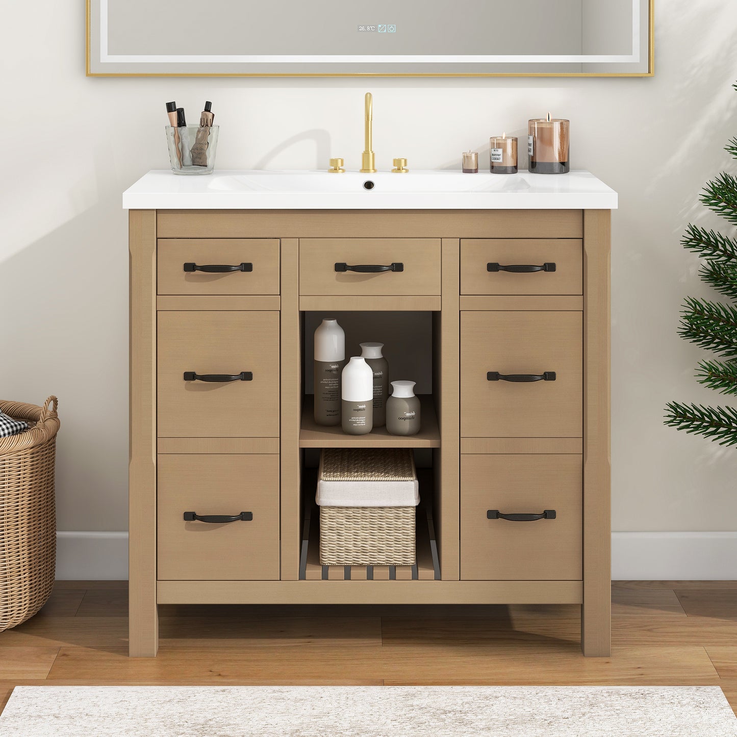 36''Bathroom Vanity with Undermount Sink,Modern Bathroom Storage Cabinet with 2 Drawers and 2 Cabinets,Solid Wood Frame Bathroom Cabinet