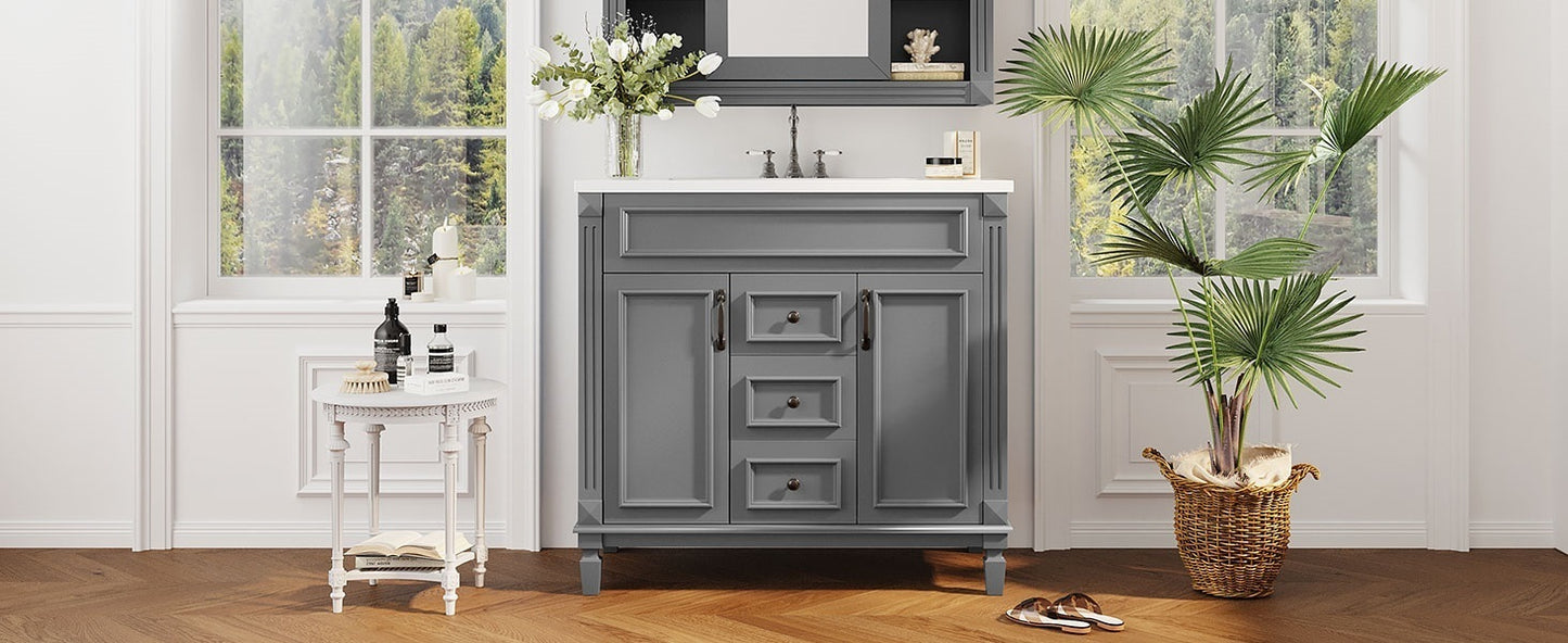 36'' Bathroom Vanity with Top Sink, Modern Bathroom Storage Cabinet with 2 Soft Closing Doors and 2 Drawers, Single Sink Bathroom Vanity