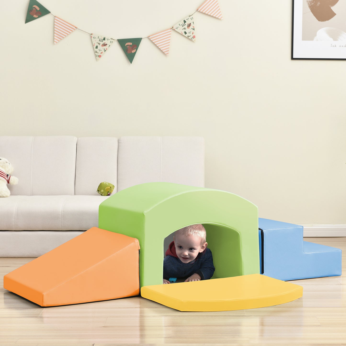 Soft Foam Playset for Toddlers, Safe SoftZone Single-Tunnel Foam Climber for Kids, Lightweight Indoor Active Play Structure with Slide Stairs and Ramp for Beginner Toddler Climb and Crawl