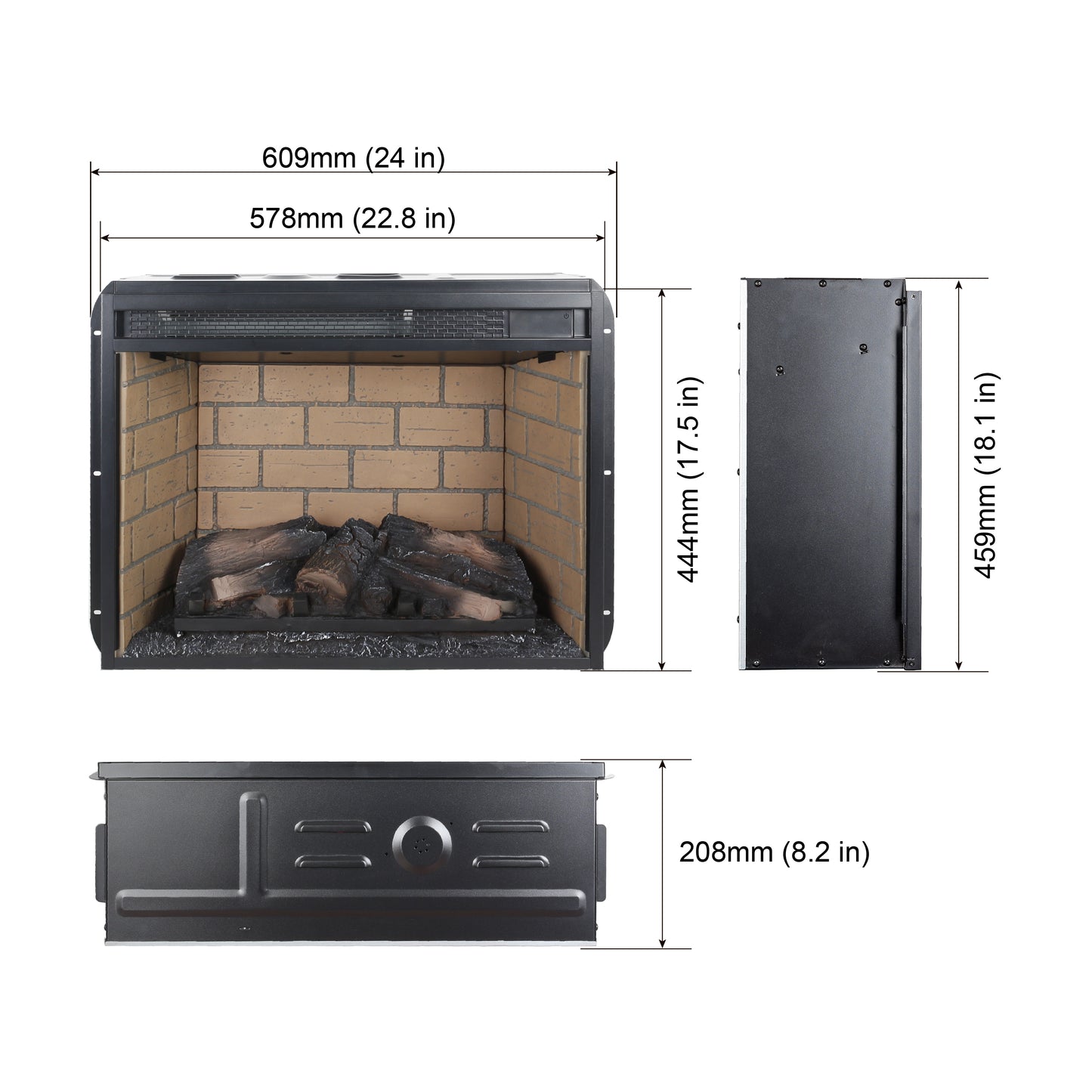 23 inch infrared quartz heater fireplace insert -woodlog version with brick