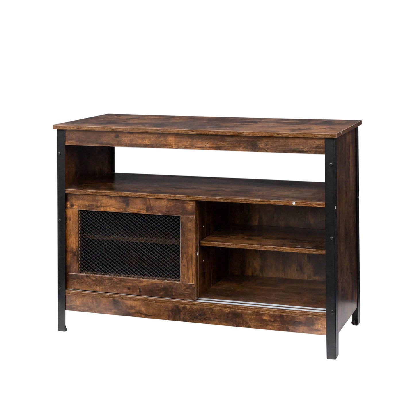 LED Buffet Sideboard, Farmhouse Storage Cabinet with Sliding Door, Open Compartment, Wood Coffee Bar Wine Bar with Adjustable Shelves