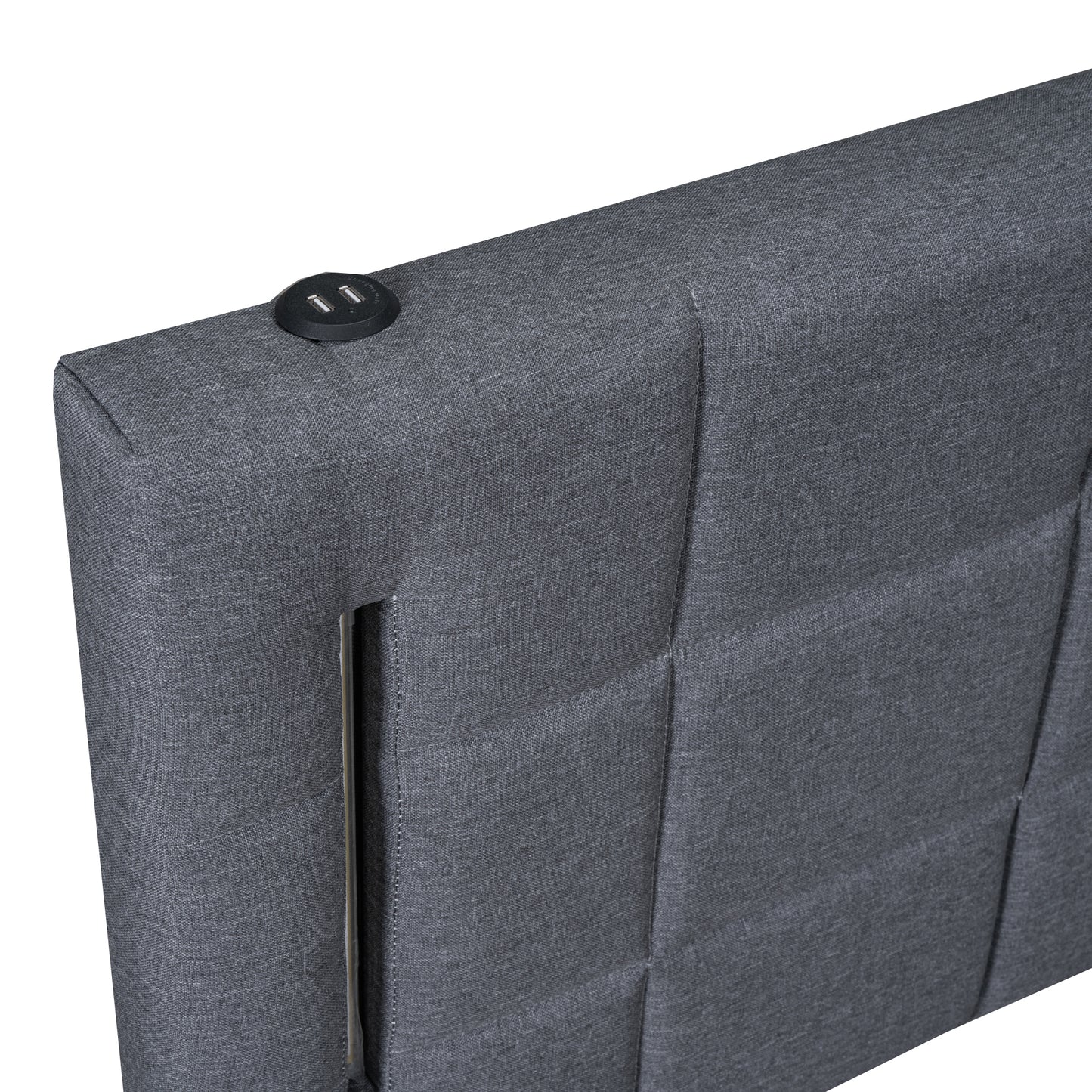 Queen Size Upholstered Bed with Hydraulic Storage System and LED Light, Gray