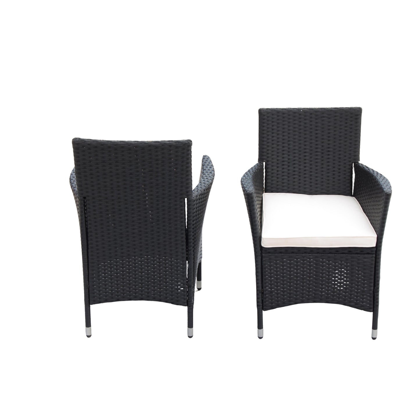 EELIFEE 5 piece Outdoor Patio Wicker Dining Set Patio Wicker Furniture Dining Set w/Acacia Wood Top Black Wicker + Creme Cushion
