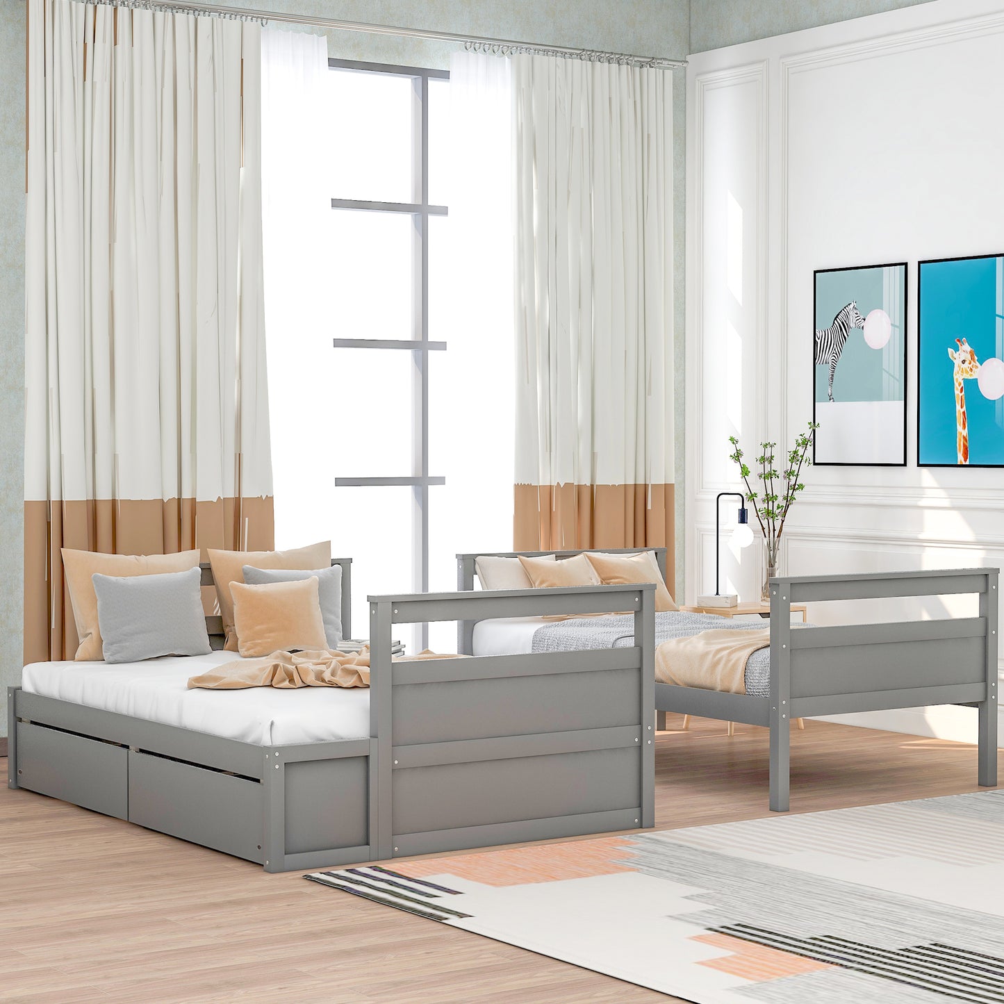 Twin over Full Bunk Bed with Storage - Gray(OLD SKU :LP000022AAE)