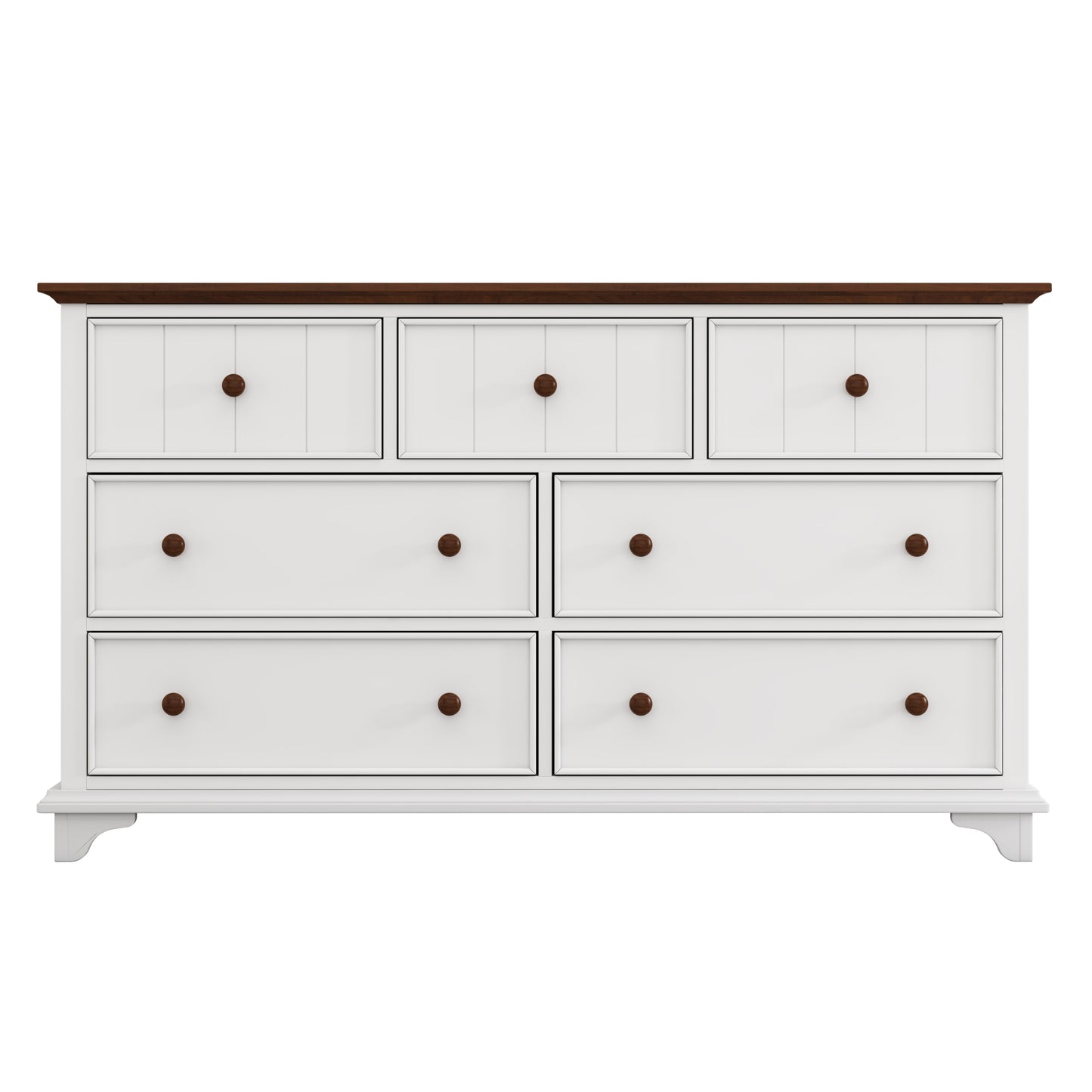 Wooden Captain Seven-Drawer Dresser for Bedroom, Living Room, Kids' Room, White+Walnut