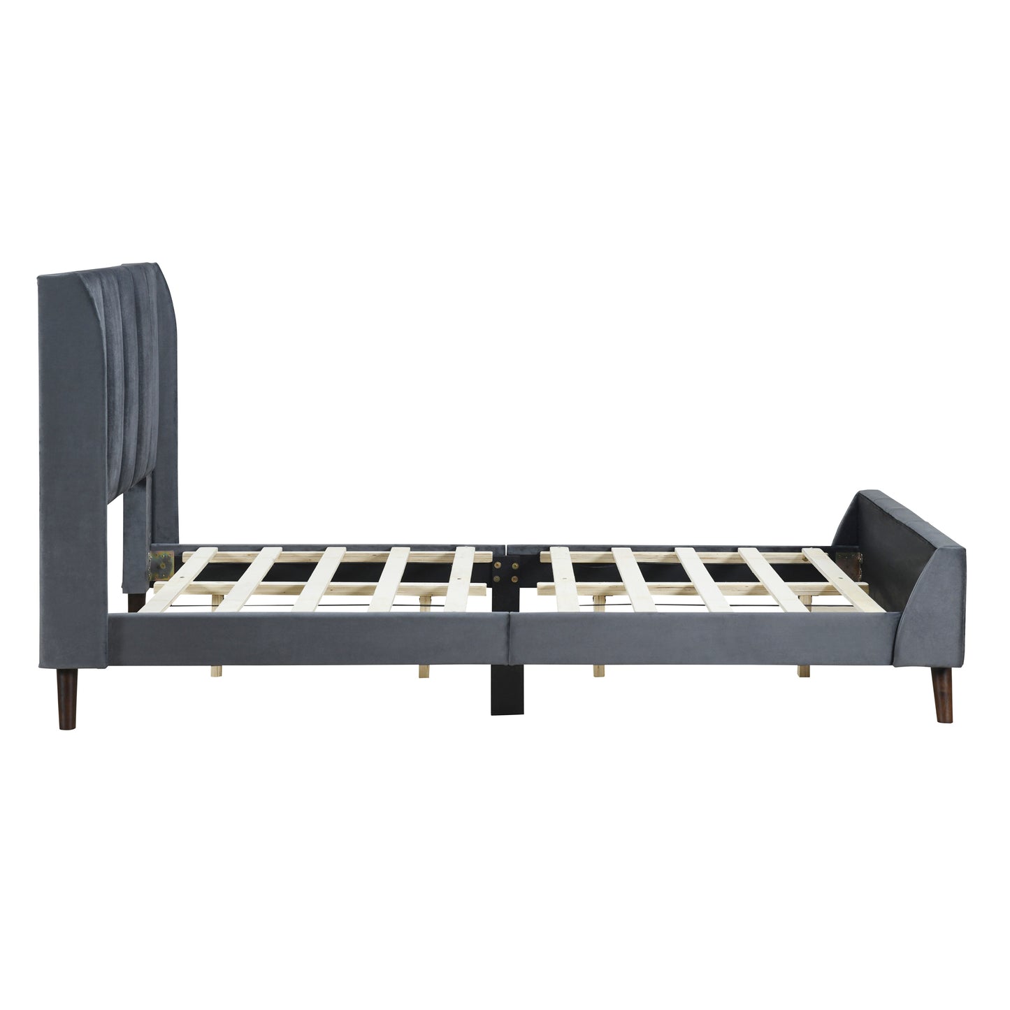 Twin Size Upholstered Platform Bed, Velvet, Gray