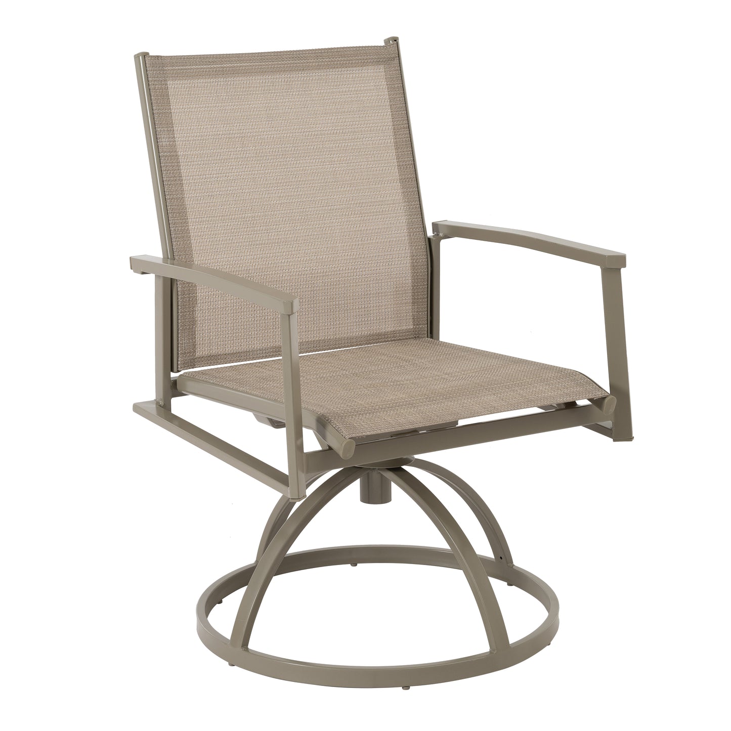 3-Piece Bistro Patio Table and Chairs Set with Tan PVC Sling Swivel Rocker Chairs and Round Cast-Top Outdoor Table, Premium Weather Resistant Outdoor Dining Set for Backyard & Deck