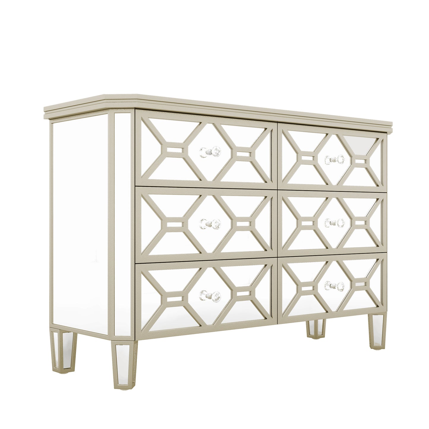Elegant Mirrored 6-Drawer Dresser with Golden Lines Storage Cabinet for Living Room, Hallway, Entryway