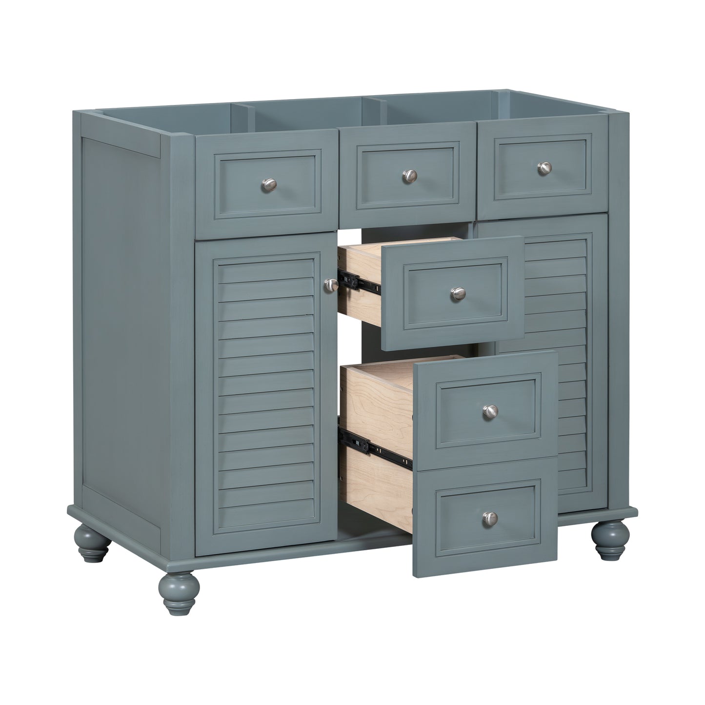 36" Bathroom Vanity Cabinet without Sink, Free Standing Vanity Set with 2 Drawers& Soft Closing Doors, Solid Wood Frame Bathroom Cabinet, Blue (NOT INCLUDE BASIN SINK)