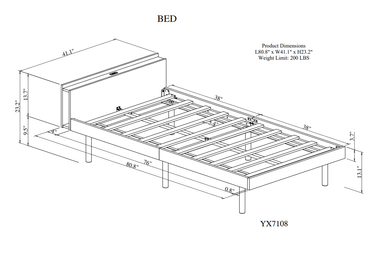 Modern Design Twin Size Platform Bed Frame with Headboard for Walnut Color