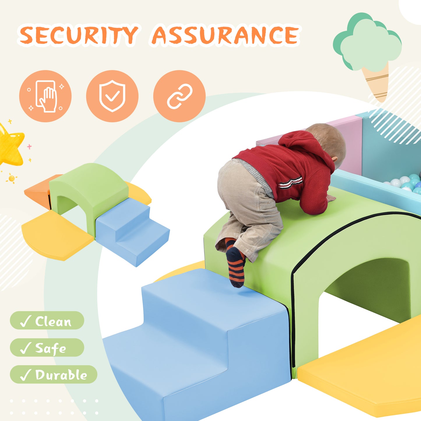 Soft Foam Playset for Toddlers, Safe SoftZone Single-Tunnel Foam Climber for Kids, Lightweight Indoor Active Play Structure with Slide Stairs and Ramp for Beginner Toddler Climb and Crawl