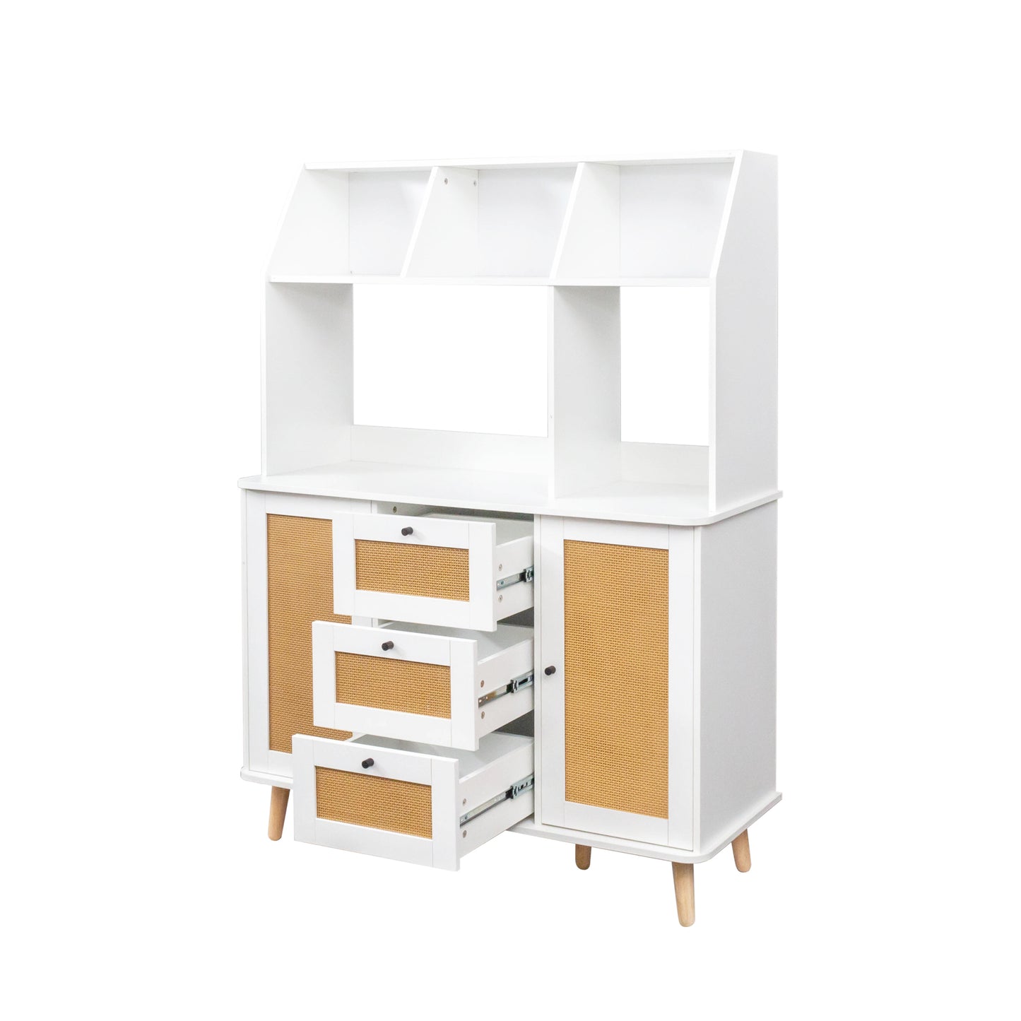 Cabinet with Rattan Door and 3 Drawers,Floor Cabinet with Storage,Buffet Cabinet for Living Room, Dining Room, Entryway