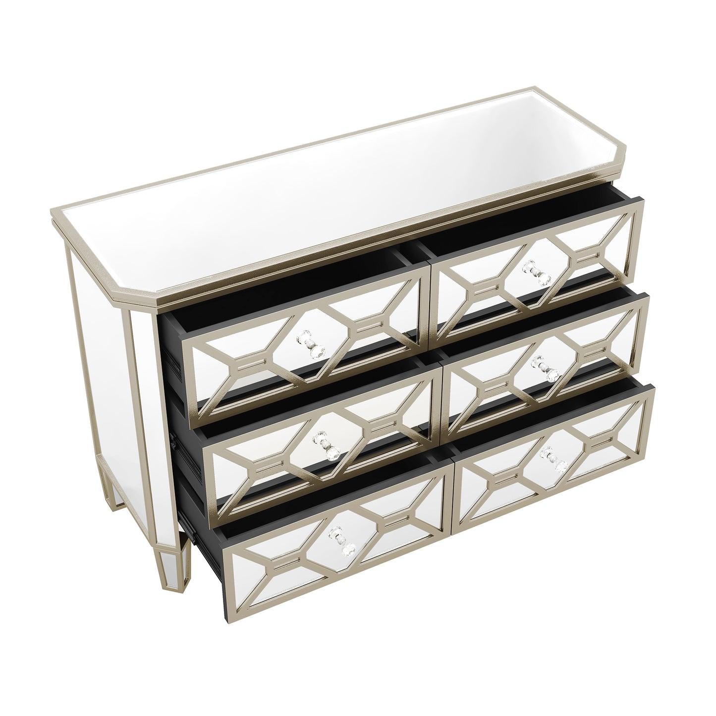 Elegant Mirrored 6-Drawer Dresser with Golden Lines Storage Cabinet for Living Room, Hallway, Entryway
