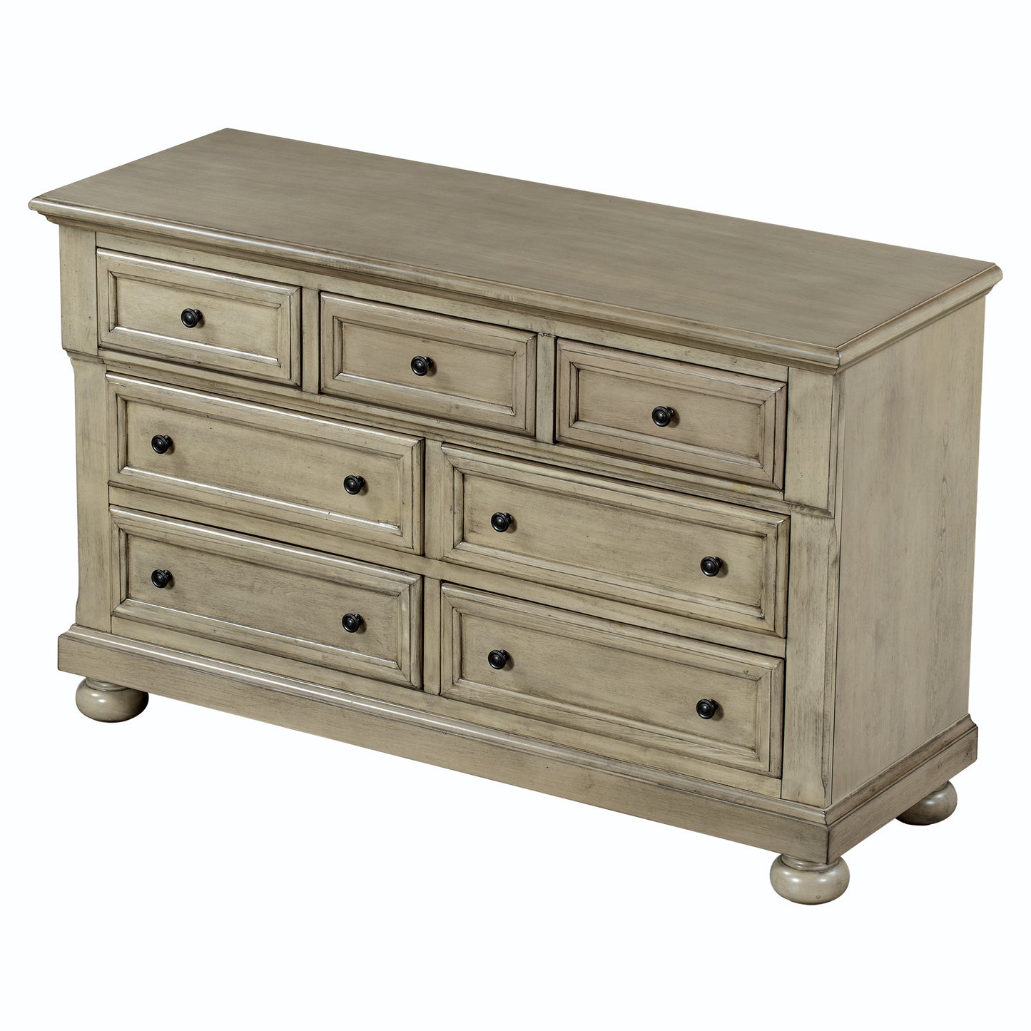 Solid Wood Seven-Drawer Dresser with Changing Topper for Nursery, Kid's Room, Bedroom, Stone Gray
