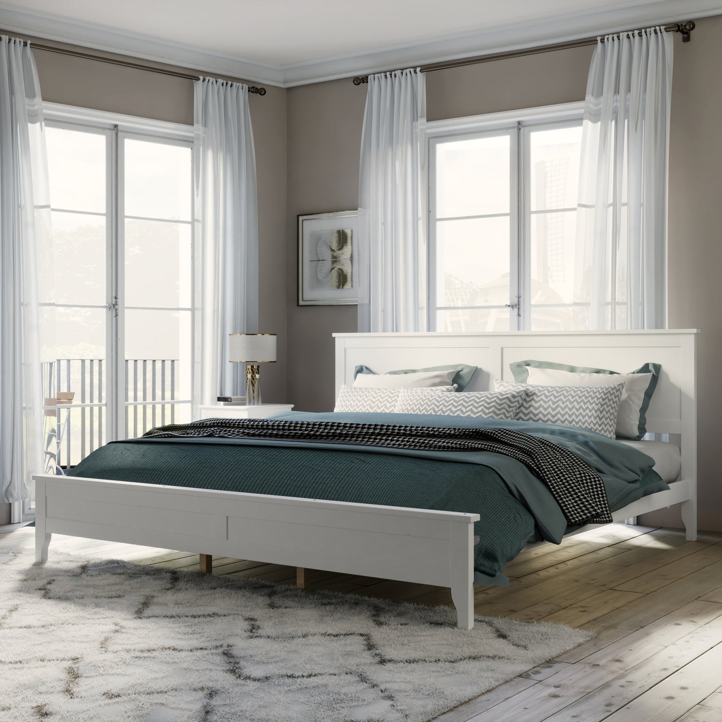 White Solid Wood 5 Pieces King Bedroom Sets(bed+nightstand*2+chest+dresser)