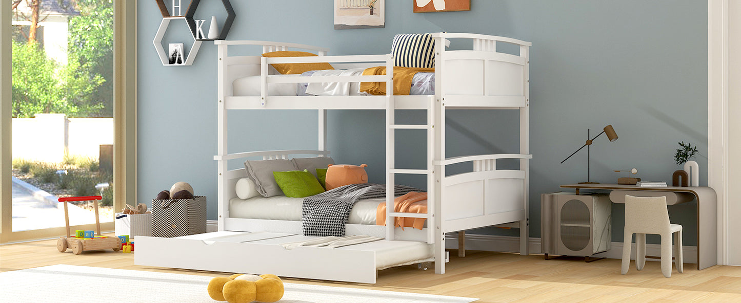 Full-Over-Full Bunk Bed with Twin size Trundle , Separable Bunk Bed for Bedroom - White