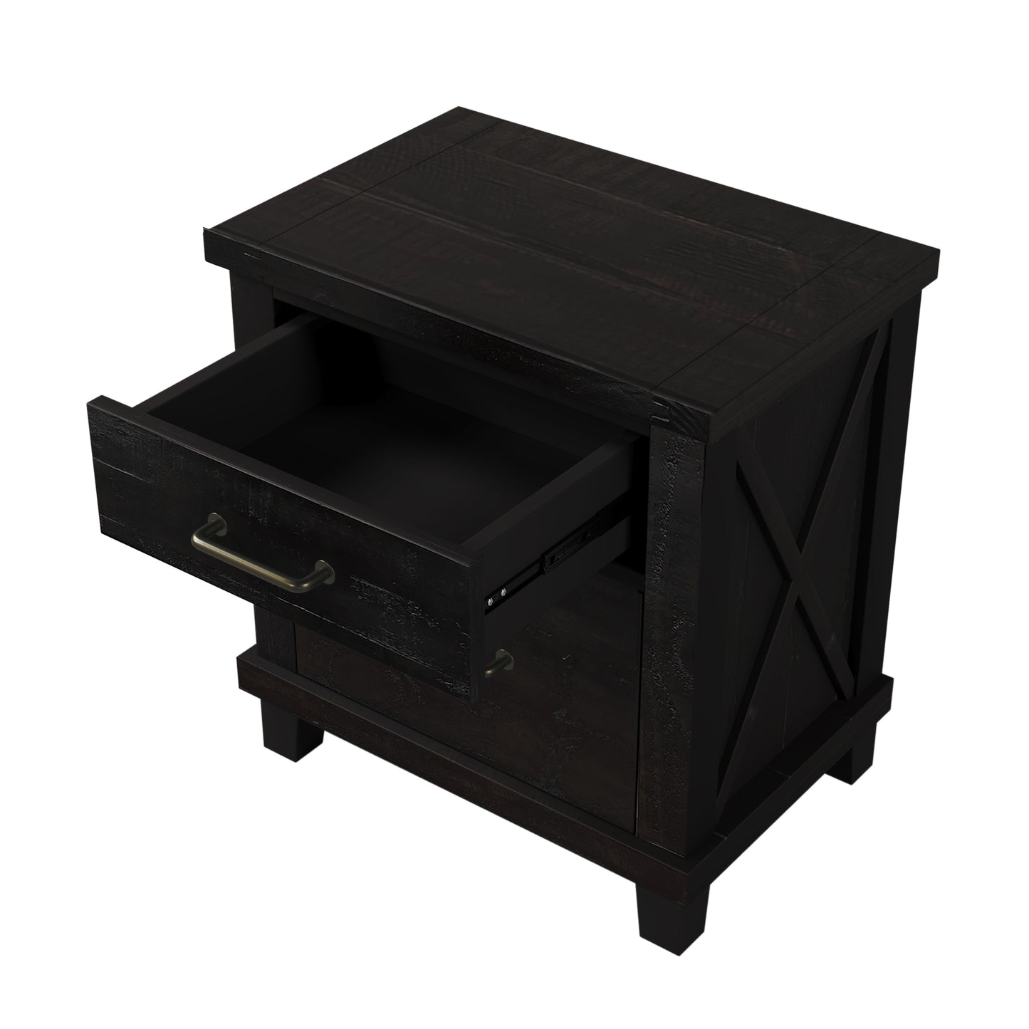 Rustic Farmhouse Style 3 Pieces Bedroom Sets Blackwash Queen Bed with 2 Drawers, Nightstand and Dresser, Coffee