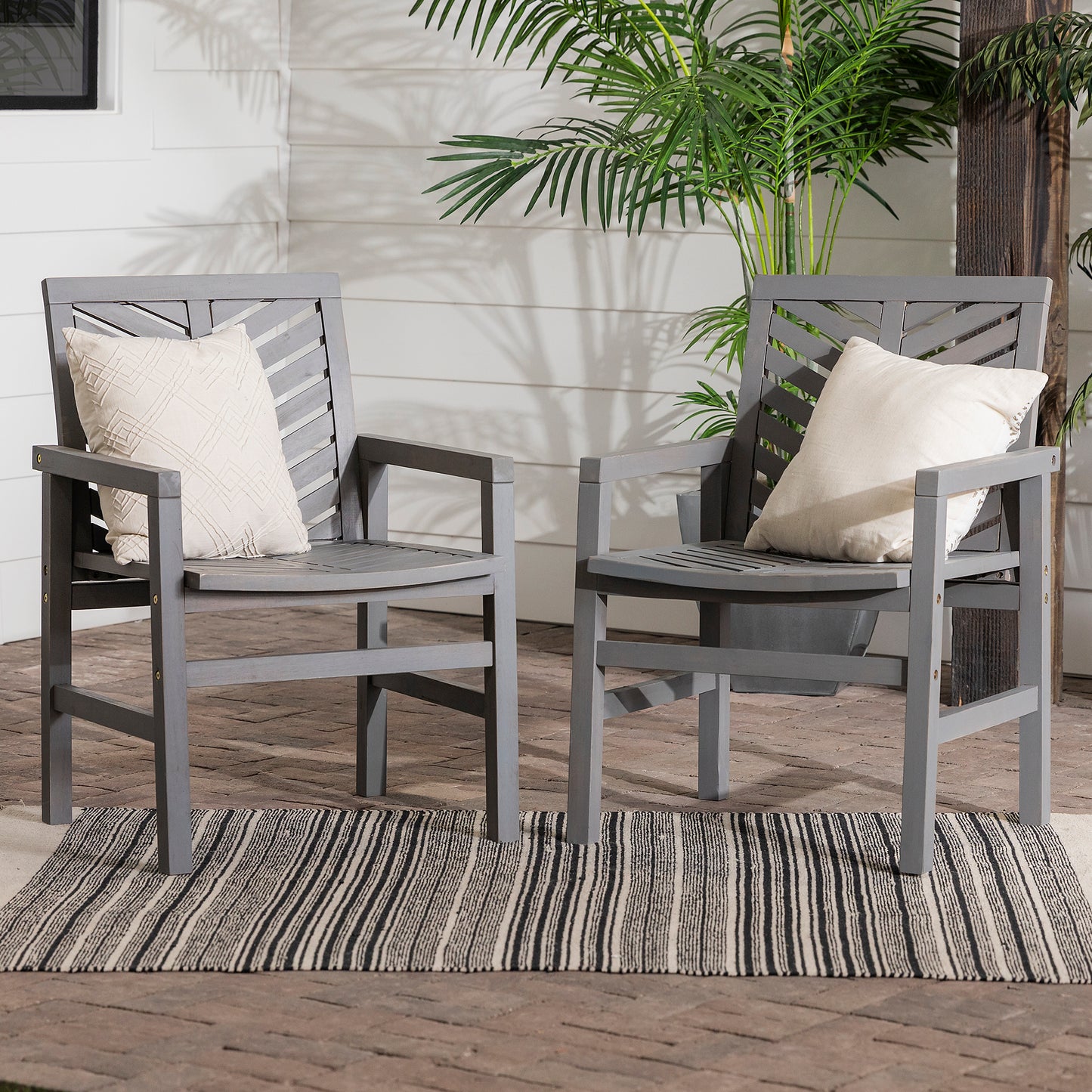 Modern 2-Piece Chevron Patio Chairs - Grey Wash