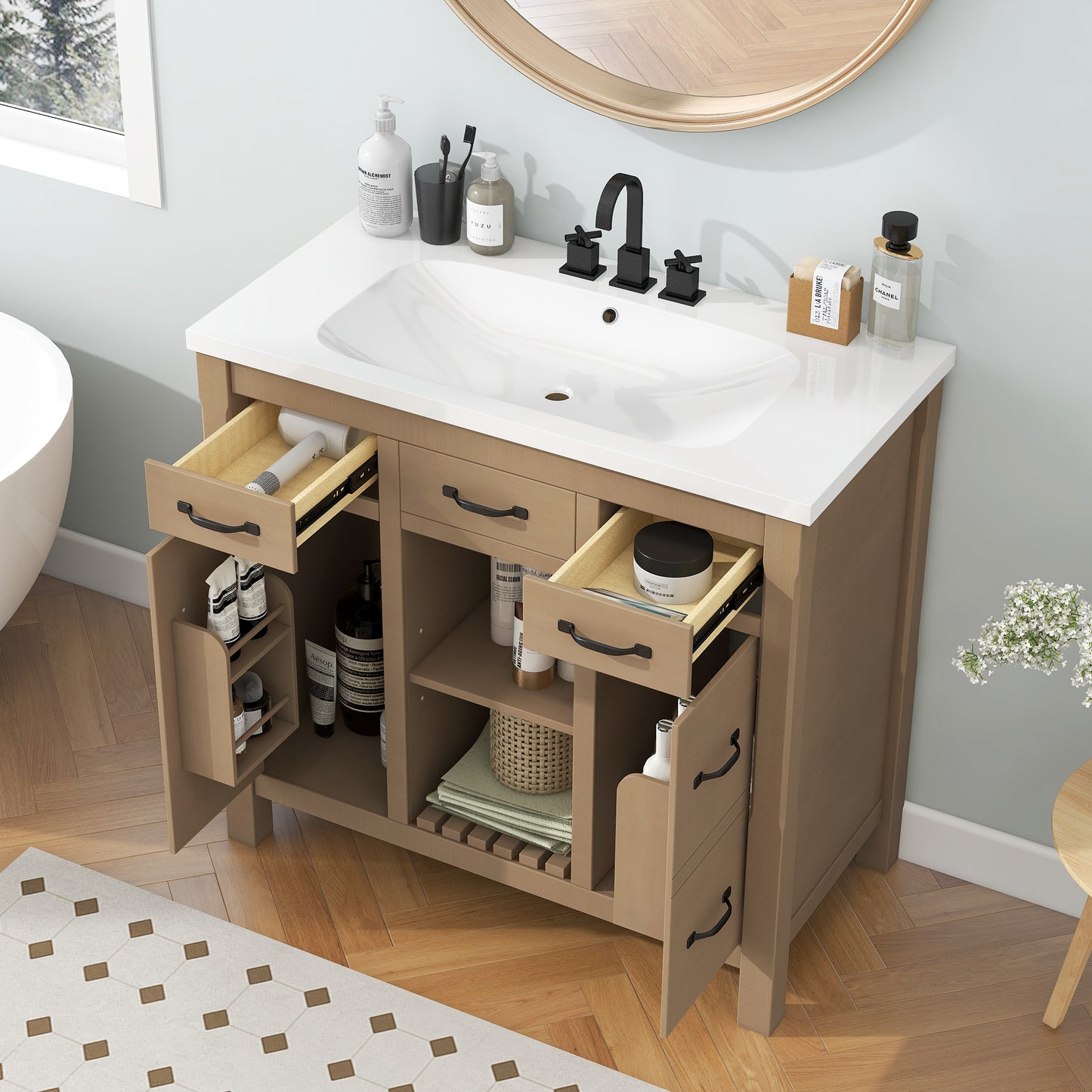 36''Bathroom Vanity with Undermount Sink,Modern Bathroom Storage Cabinet with 2 Drawers and 2 Cabinets,Solid Wood Frame Bathroom Cabinet