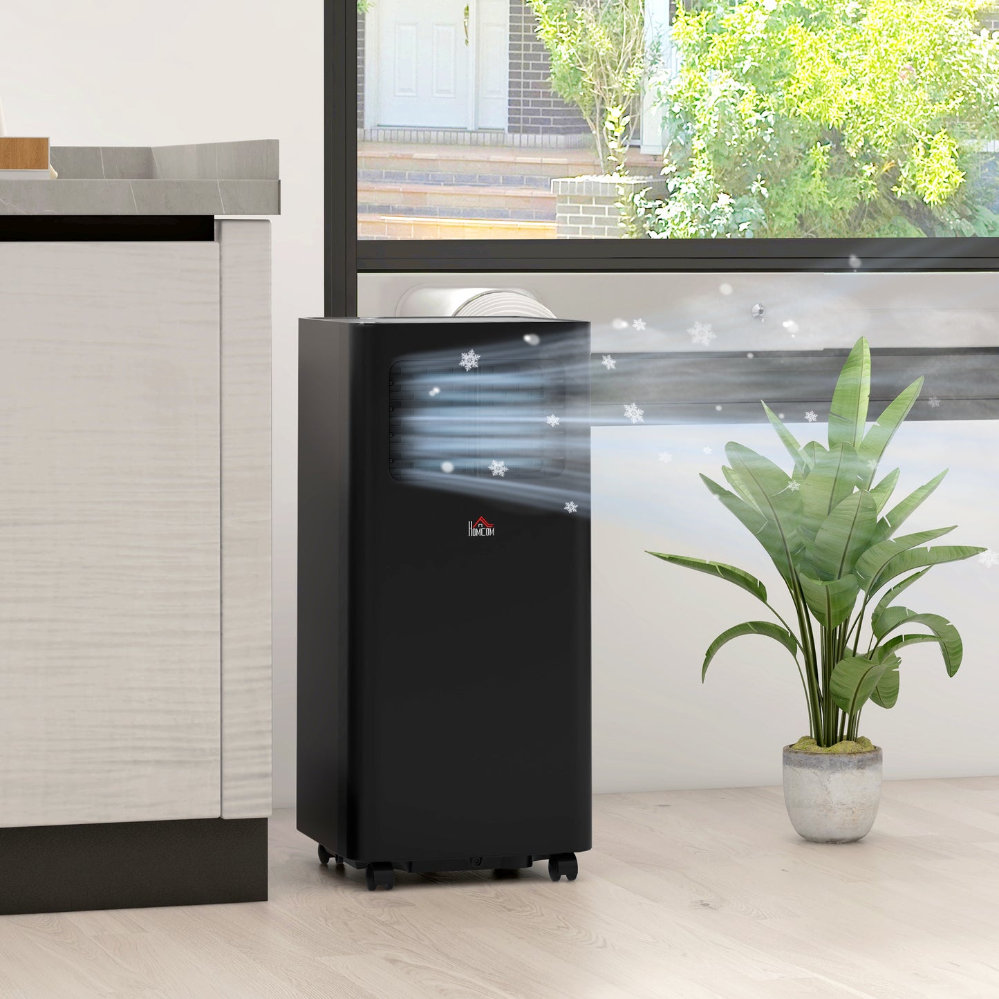 HOMCOM 8000 BTU Portable Air Conditioner for Rooms Up to 345 Sq. Ft., 3-in-1 AC Unit with Dehumidifier, Cooling Fan, Sleep, Remote, 24H Timer On/Off, Window Installation Kit, Black