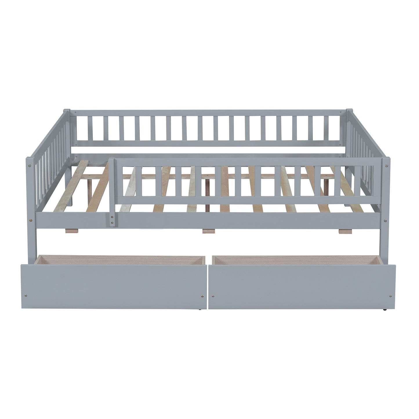 Full Size Daybed Wood Bed with Two Drawers, Gray