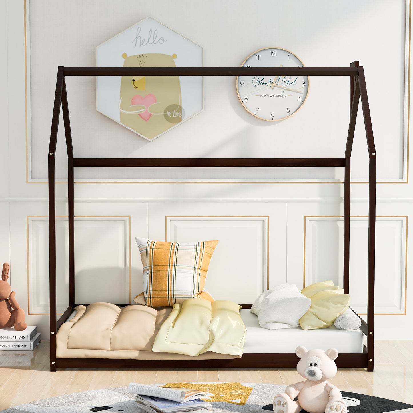Twin Size House Bed Wood Bed, Espresso(OLD SKU:WF281435AAP)