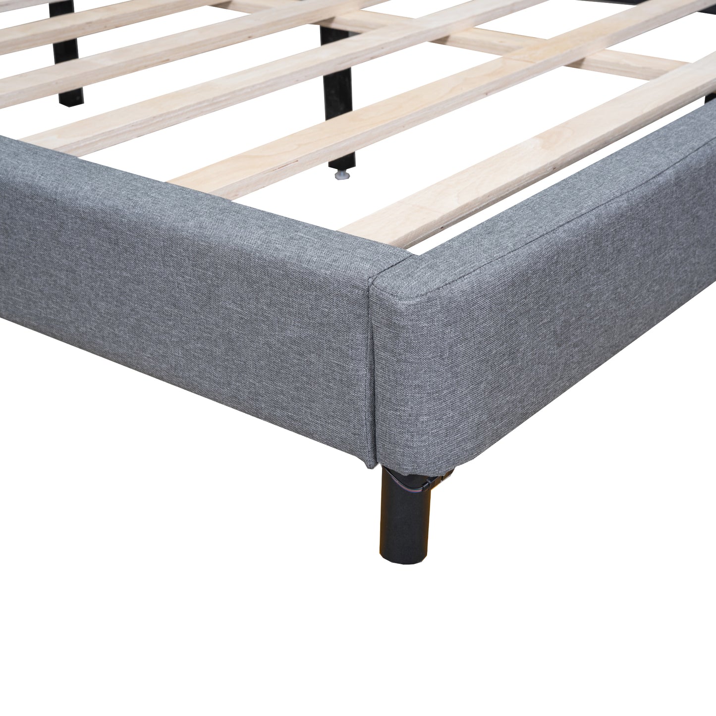 Queen Size Upholstered Platform Bed with LED Lights and U-Shaped Headboard, Linen Fabric, Gray
