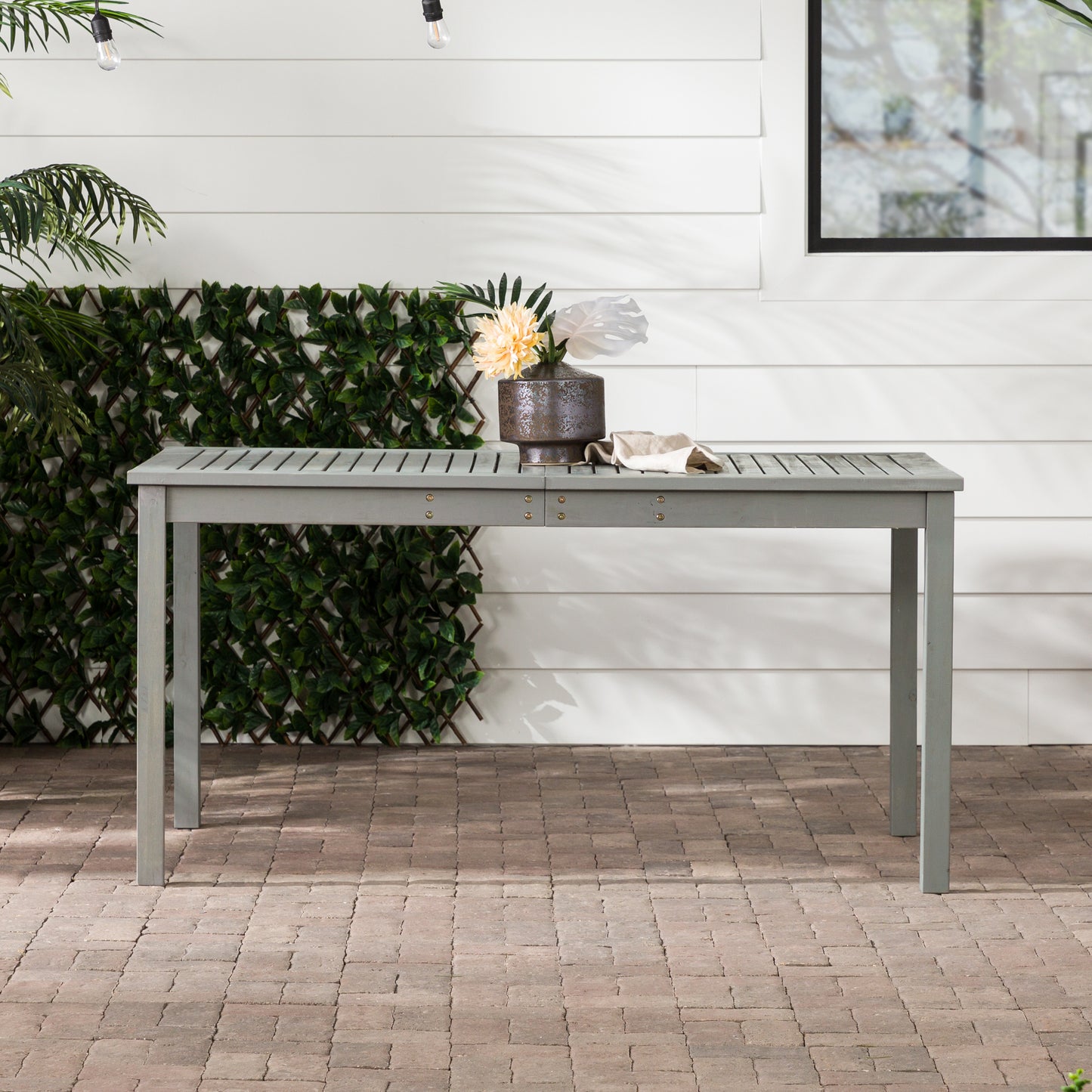 Contemporary Slat-Top Acacia Wood Outdoor Dining Table - Grey Wash