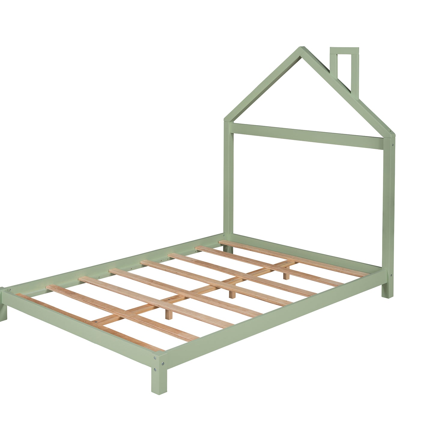 Full Size Wood Platform Bed with House-shaped Headboard (Green)