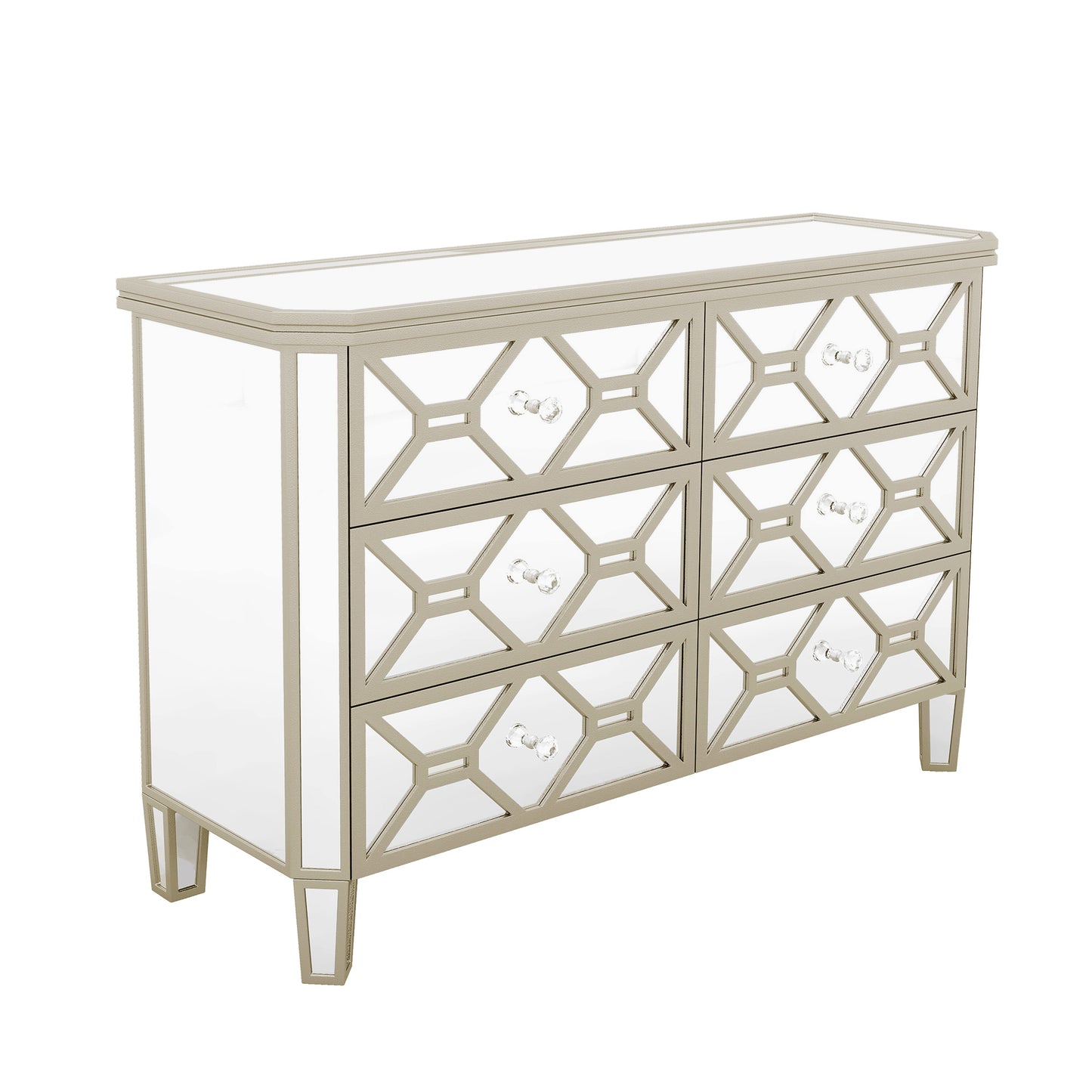 Elegant Mirrored 6-Drawer Dresser with Golden Lines Storage Cabinet for Living Room, Hallway, Entryway