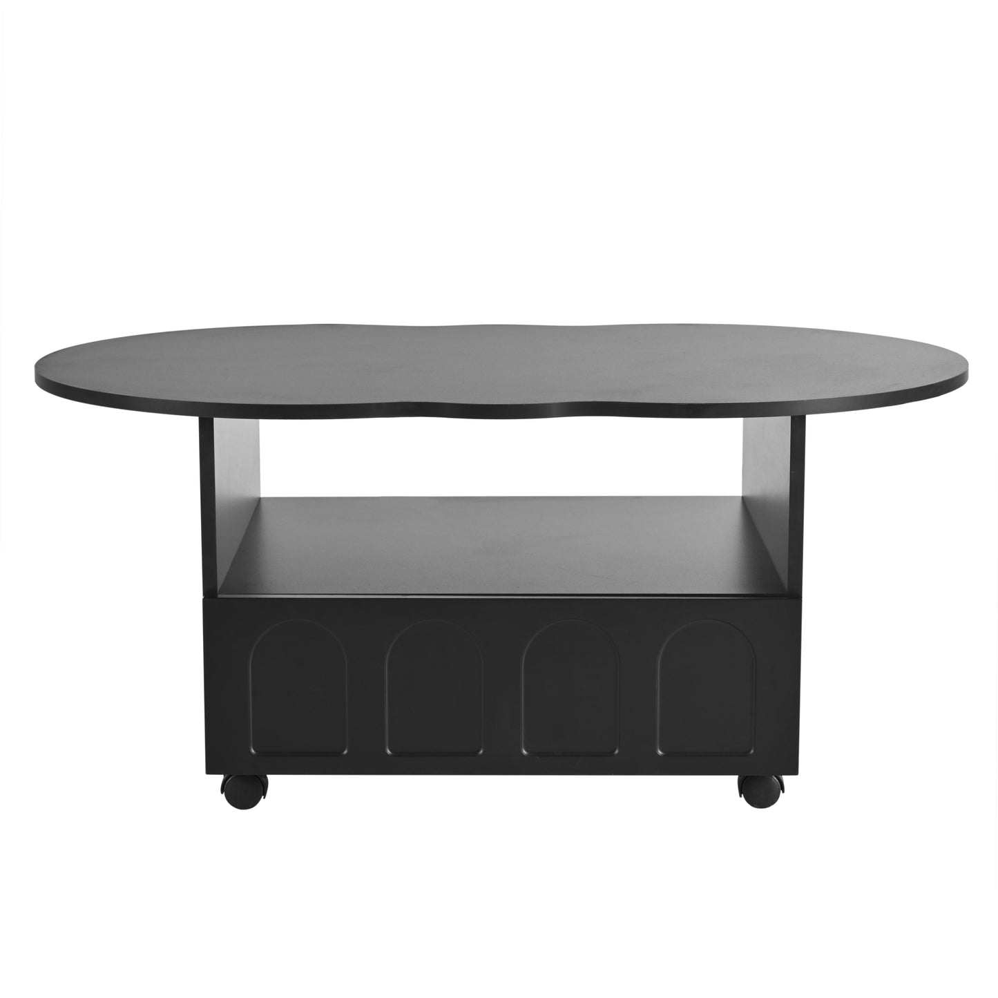 ON-TREND Flexible Cream Style Coffee Table with 2 Brake Wheels, Cloud Top Side Table with Drawer, Irregular Center Table with Large Storage for Living Room, Black, 39.37''x 23.6''
