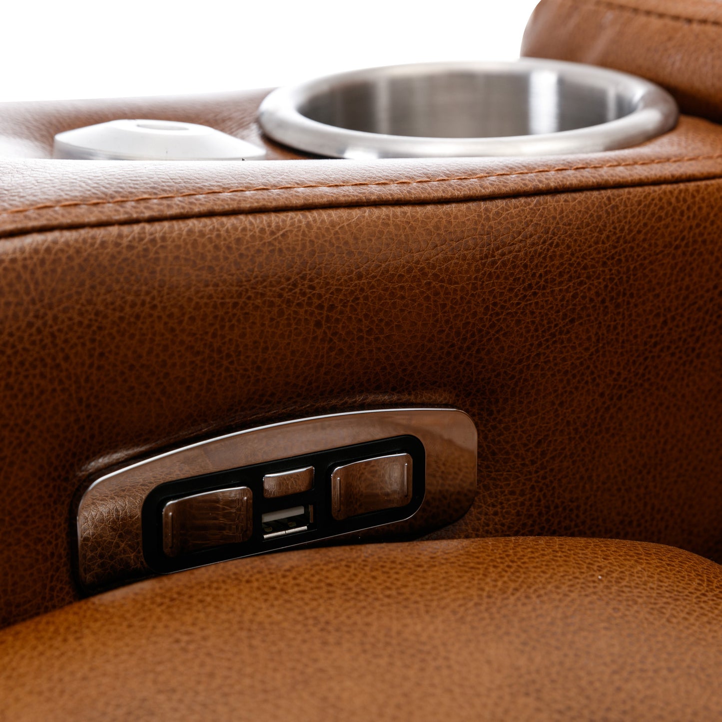 Power Motion Recliner with USB Charging Port and Hidden Arm Storage, Home Theater Seating with Convenient Cup Holder Design ,and stereo(Light Brown)