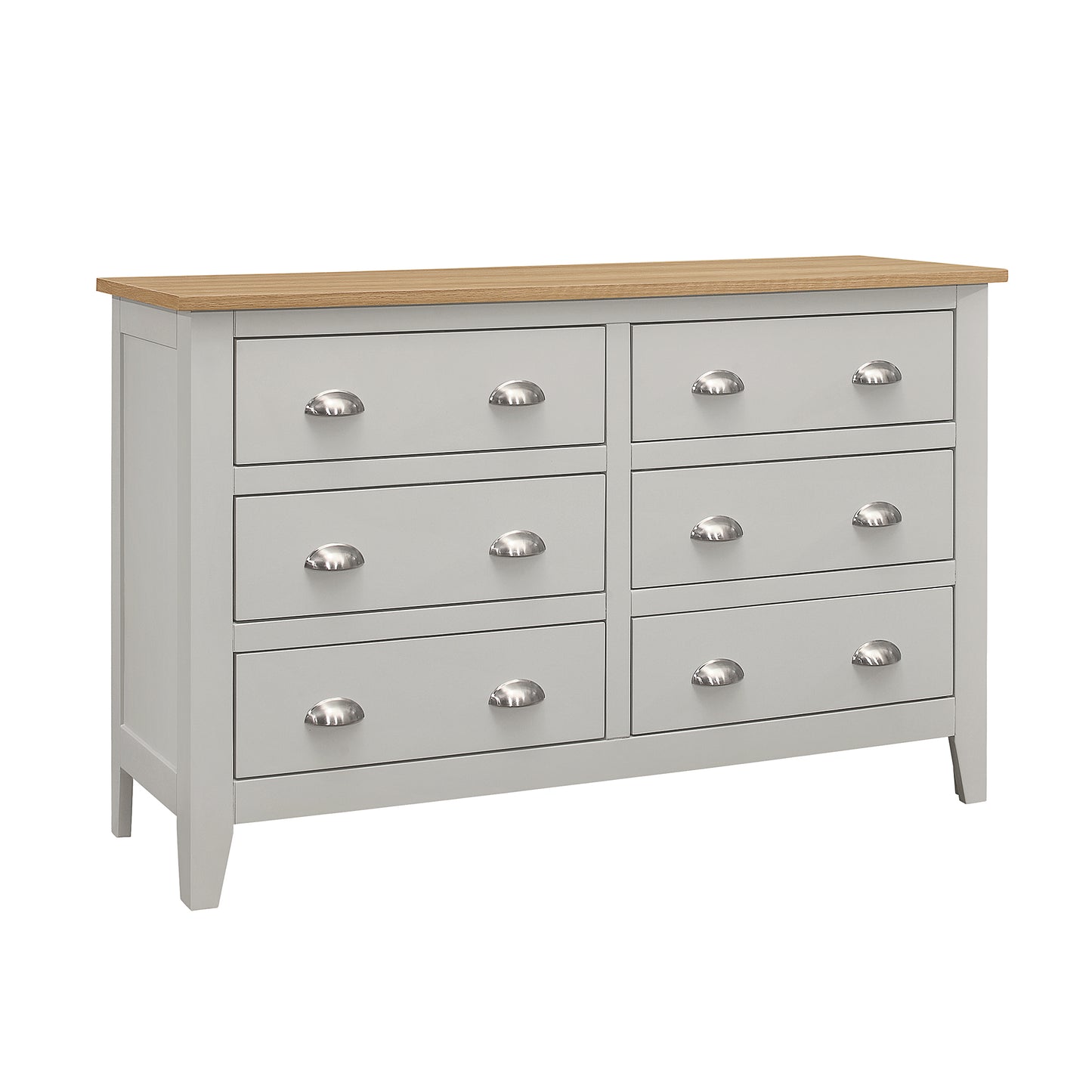 Country Gray Solid 6 Drawers Dresser with Oak Top
