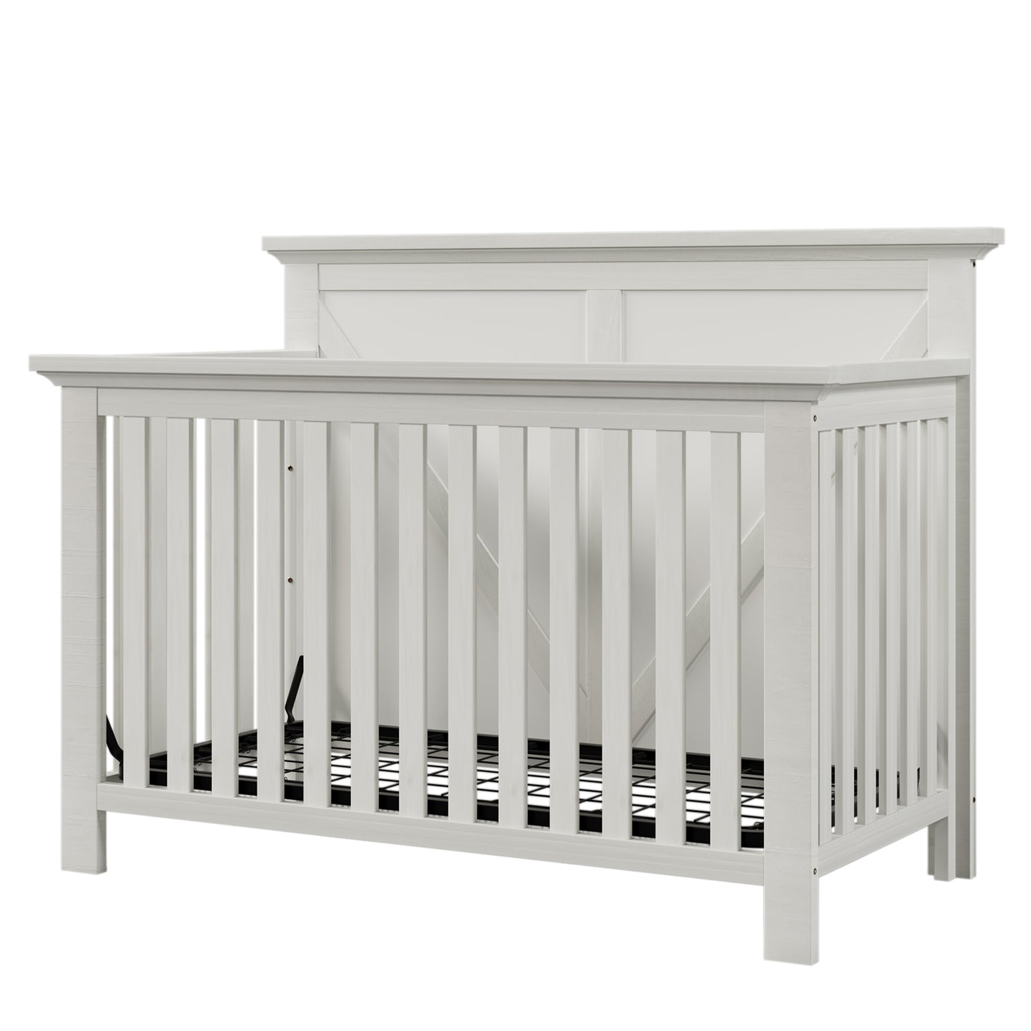 Rustic Farmhouse Style 3 Pieces Nursery Sets Whitewash Baby Crib and Changer Dreeser with Removable Changing Tray Bedroom Sets White