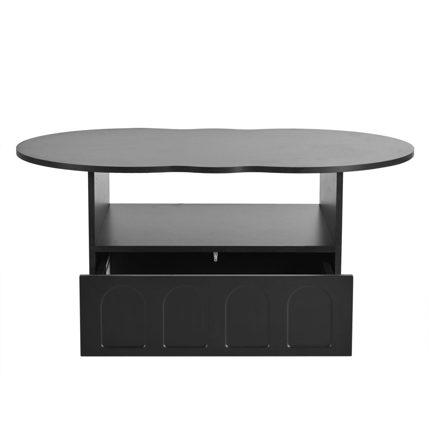 ON-TREND Flexible Cream Style Coffee Table with 2 Brake Wheels, Cloud Top Side Table with Drawer, Irregular Center Table with Large Storage for Living Room, Black, 39.37''x 23.6''