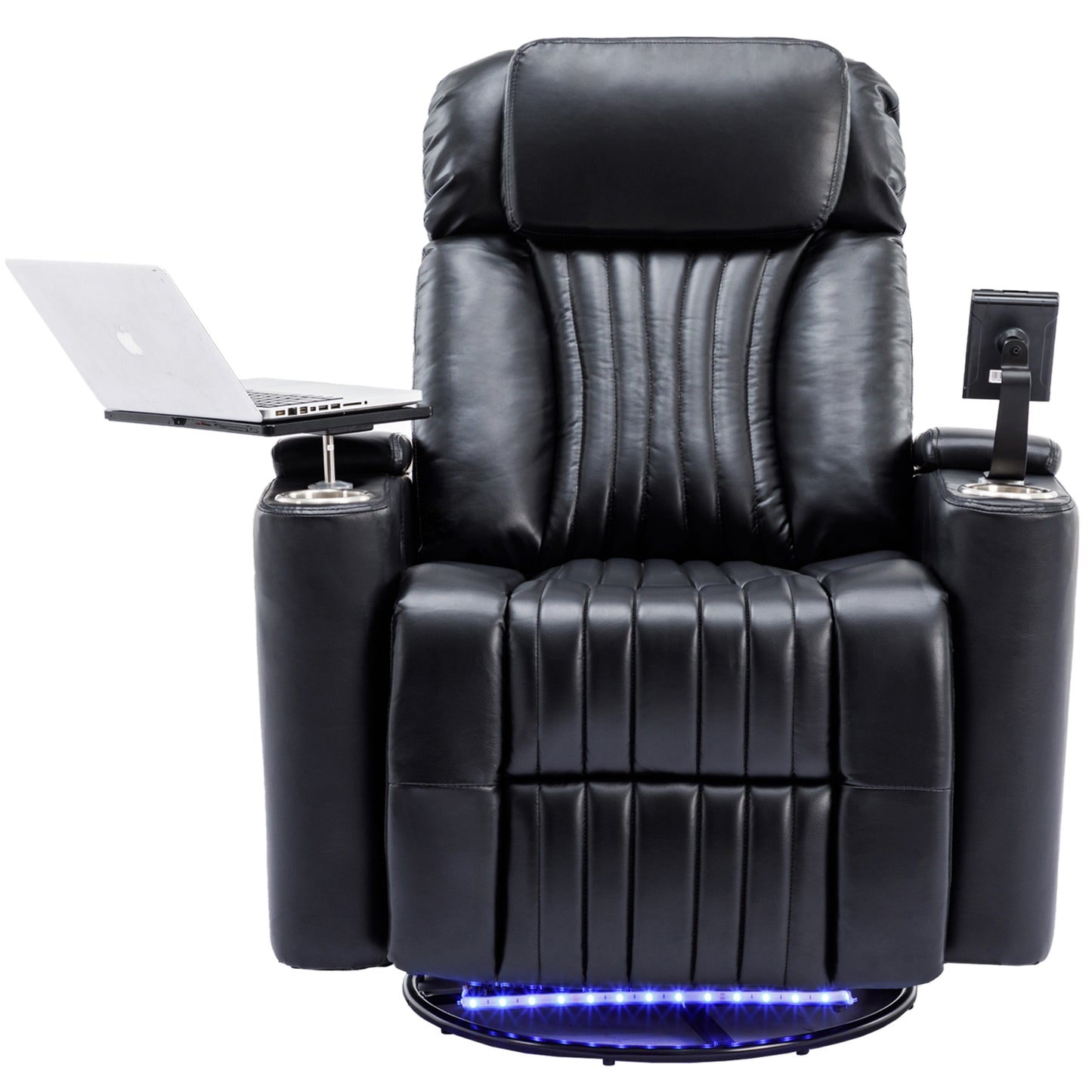 270° Power Swivel Recliner,Home Theater Seating With Hidden Arm Storage and LED Light Strip,Cup Holder,360° Swivel Tray Table,and Cell Phone Holder,Soft Living Room Chair,Black