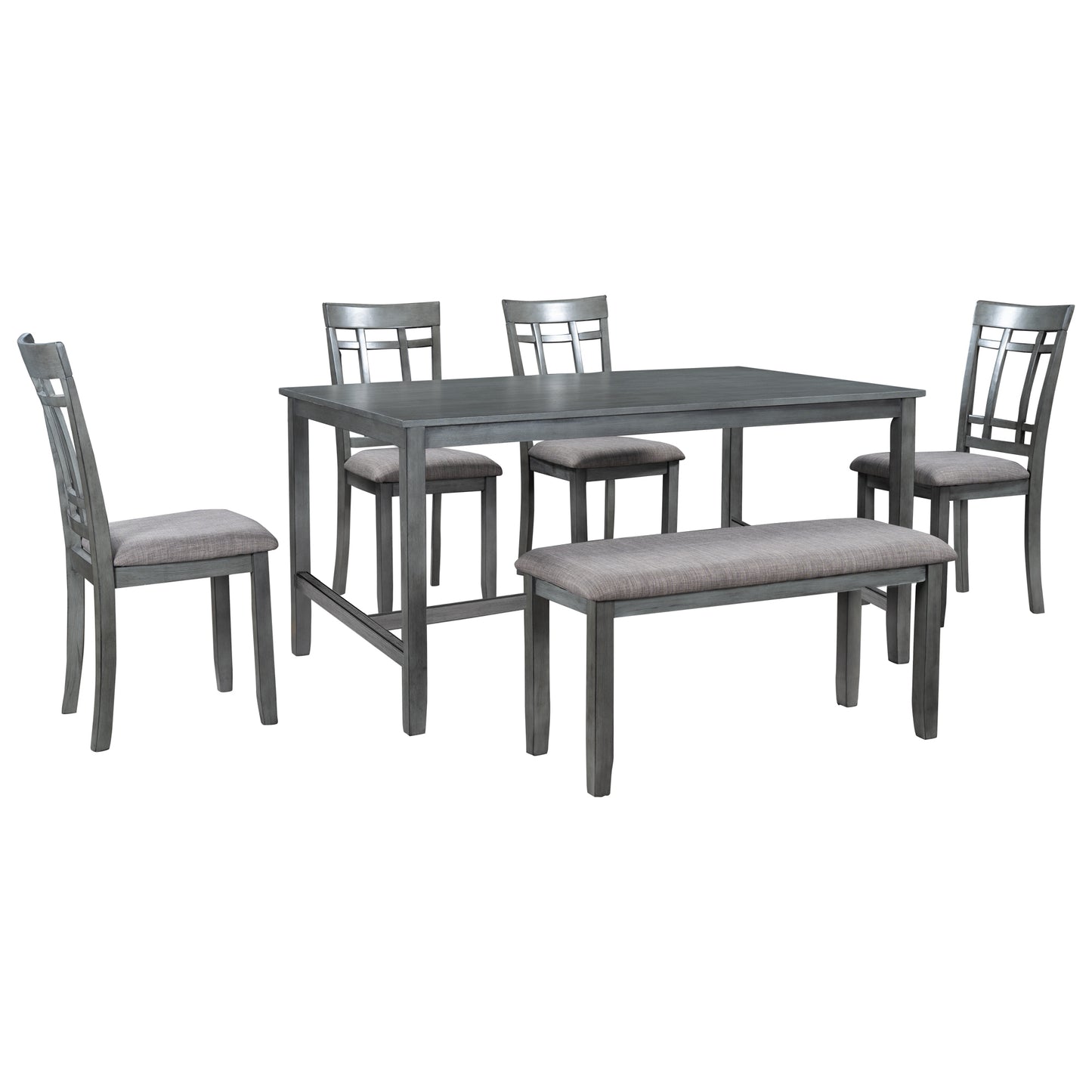 TOPMAX 6 Piece Wooden Dining Table set, Kitchen Table set with 4 Chairs and Bench, Farmhouse Rustic Style,Gray