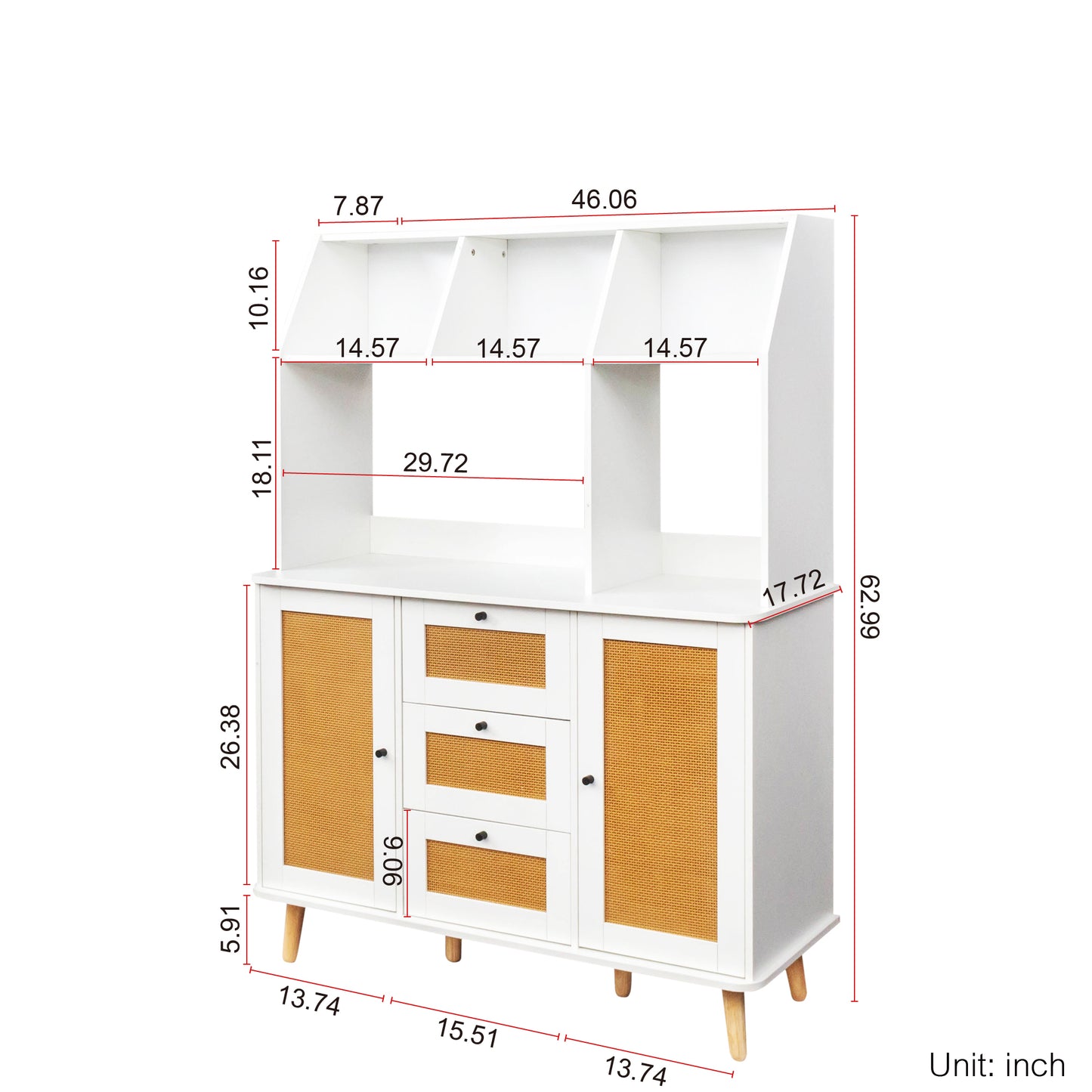 Cabinet with Rattan Door and 3 Drawers,Floor Cabinet with Storage,Buffet Cabinet for Living Room, Dining Room, Entryway