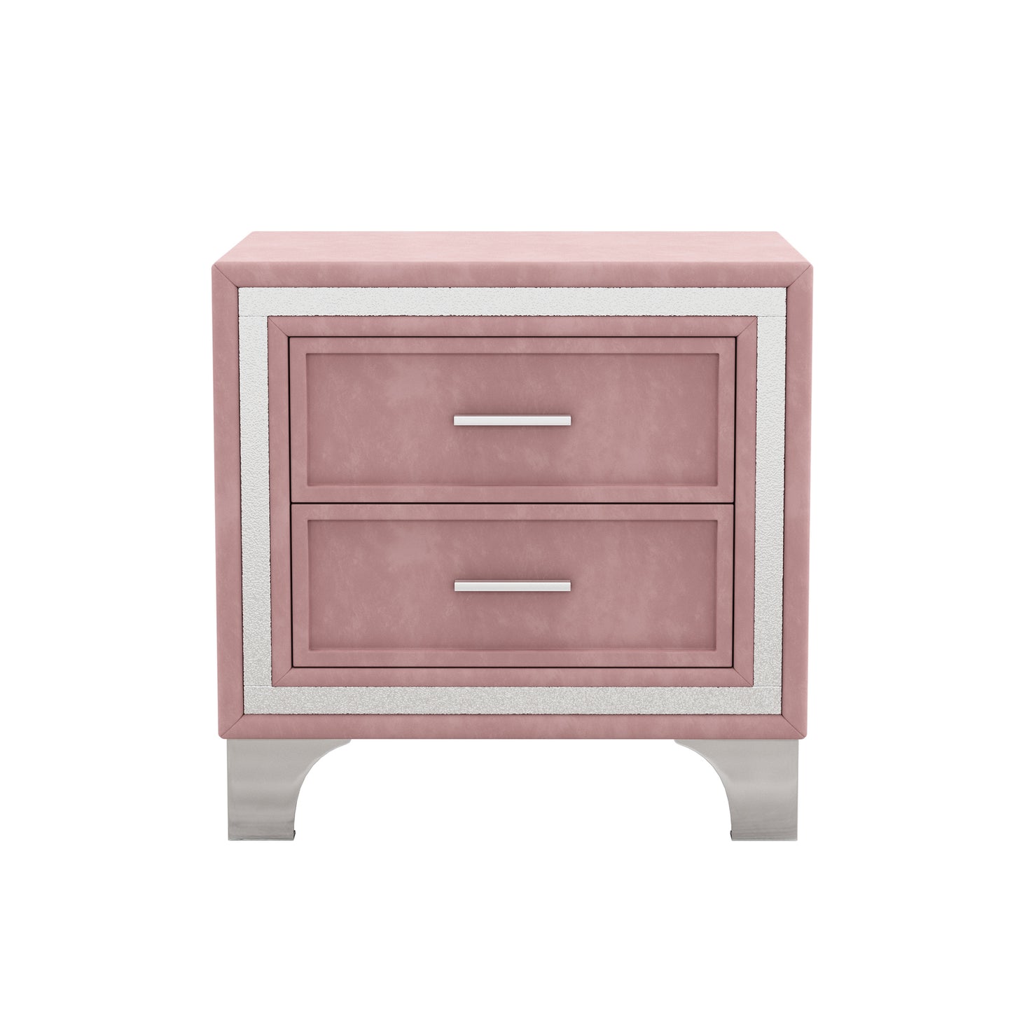 2-Drawer Nightstand with Metal Legs for Bedroom, Mid Century Nightstand Fully Assembled Except Legs and Handles,Velvet Bedside Table-Pink