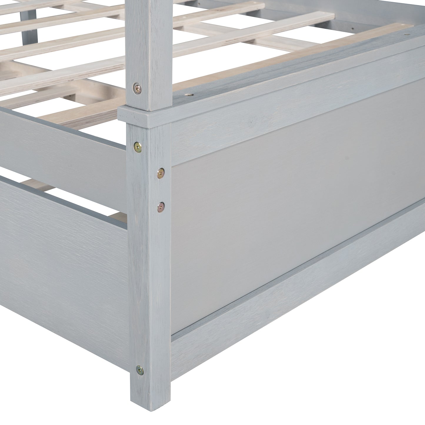 Wood Canopy Bed with Trundle Bed ,Full Size Canopy Platform bed With Support Slats .No Box Spring Needed, Brushed Gray