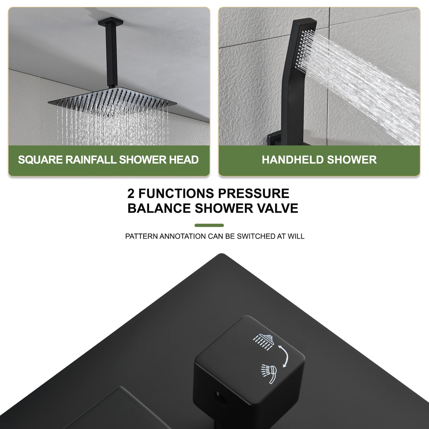 Ceiling Mounted Shower System Combo Set with Handheld and 12"Shower head