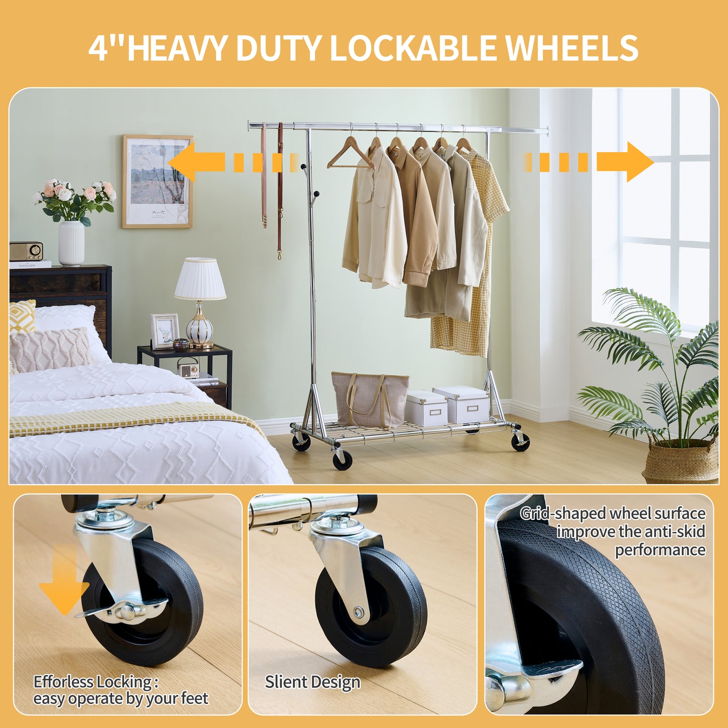 Clothes Rack Heavy Duty Clothing Rack 600LBS Rolling Clothes Racks for Hanging Clothes, Commercial Garment Rack Heavy Duty Clothes Rack Collapsible & Portable Clothing Rack with Wheels