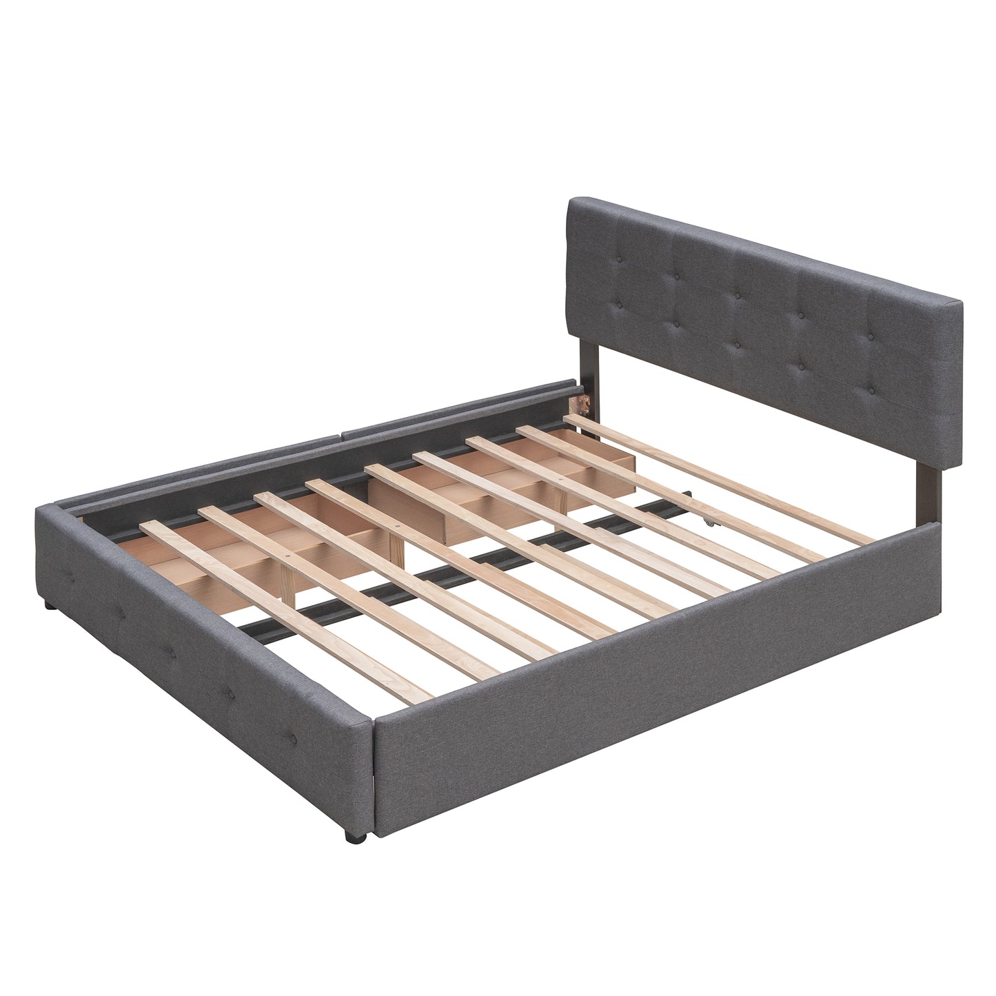 Upholstered Platform Bed with 2 Drawers and 1 Twin XL Trundle, Linen Fabric, Queen Size - Dark Gray(OLD SKU :LP000314AAE)