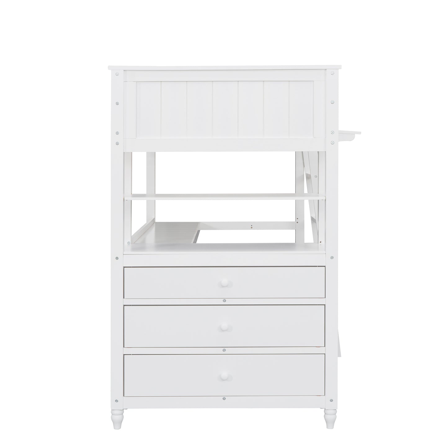 Twin size Loft Bed with Drawers and Desk, Wooden Loft Bed with Shelves - White(OLD SKU: LP000530AAK)